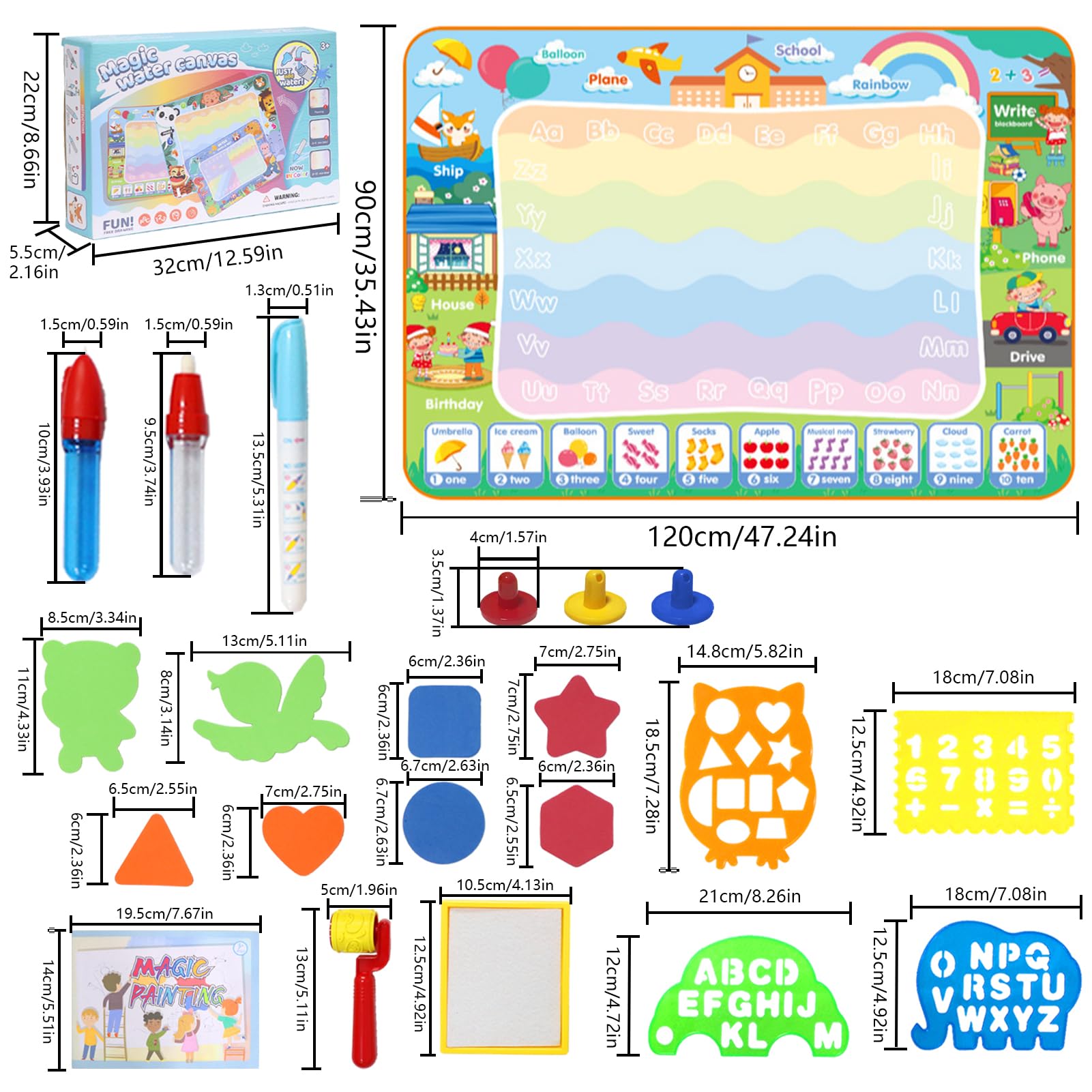 LEcylankEr Aqua Doodle - Tappetino da pittura ad acqua XXL 120x90 cm, bambino da 2 a 7 anni