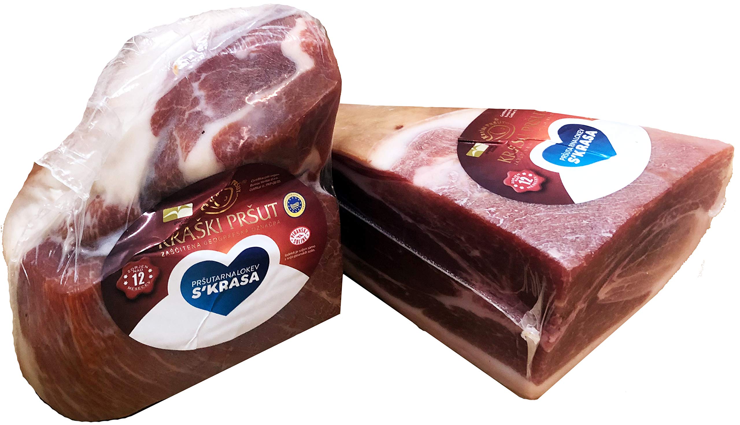 Luftgetrockneter Karst Schinken - Prosciutto - Kraski Prsut 12 Monate gereift Rohschinken mit Meersalz aus der Saline von Piran, Naturprodukt aus Istrien. Stück mit ca.800 -1100g (Einweg)