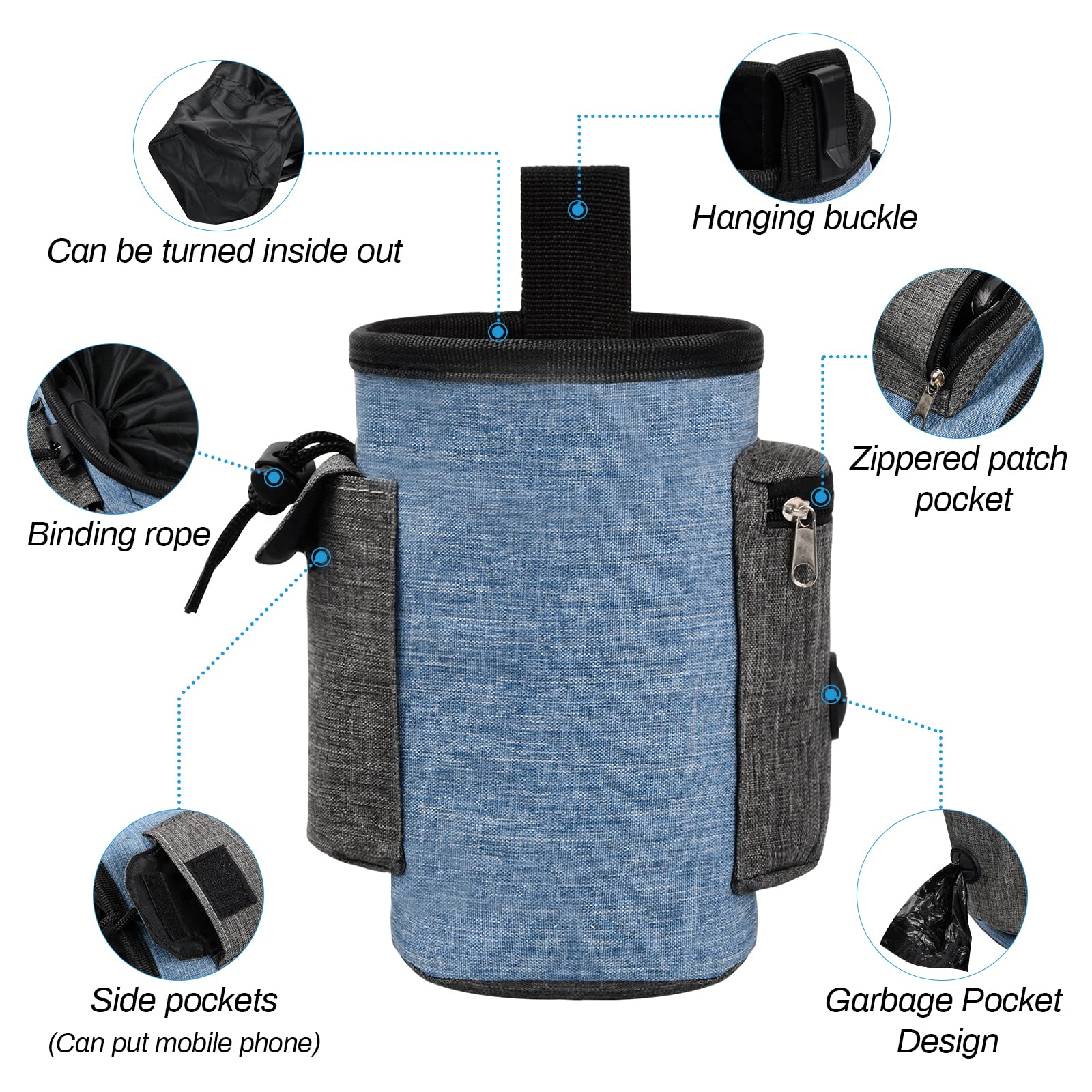 Borsa Addestramento Cane Impermeabile - Con Dispenser Sacchetti, Cintura Regolabile, 17x15 Cm, Marrone - Foto 7