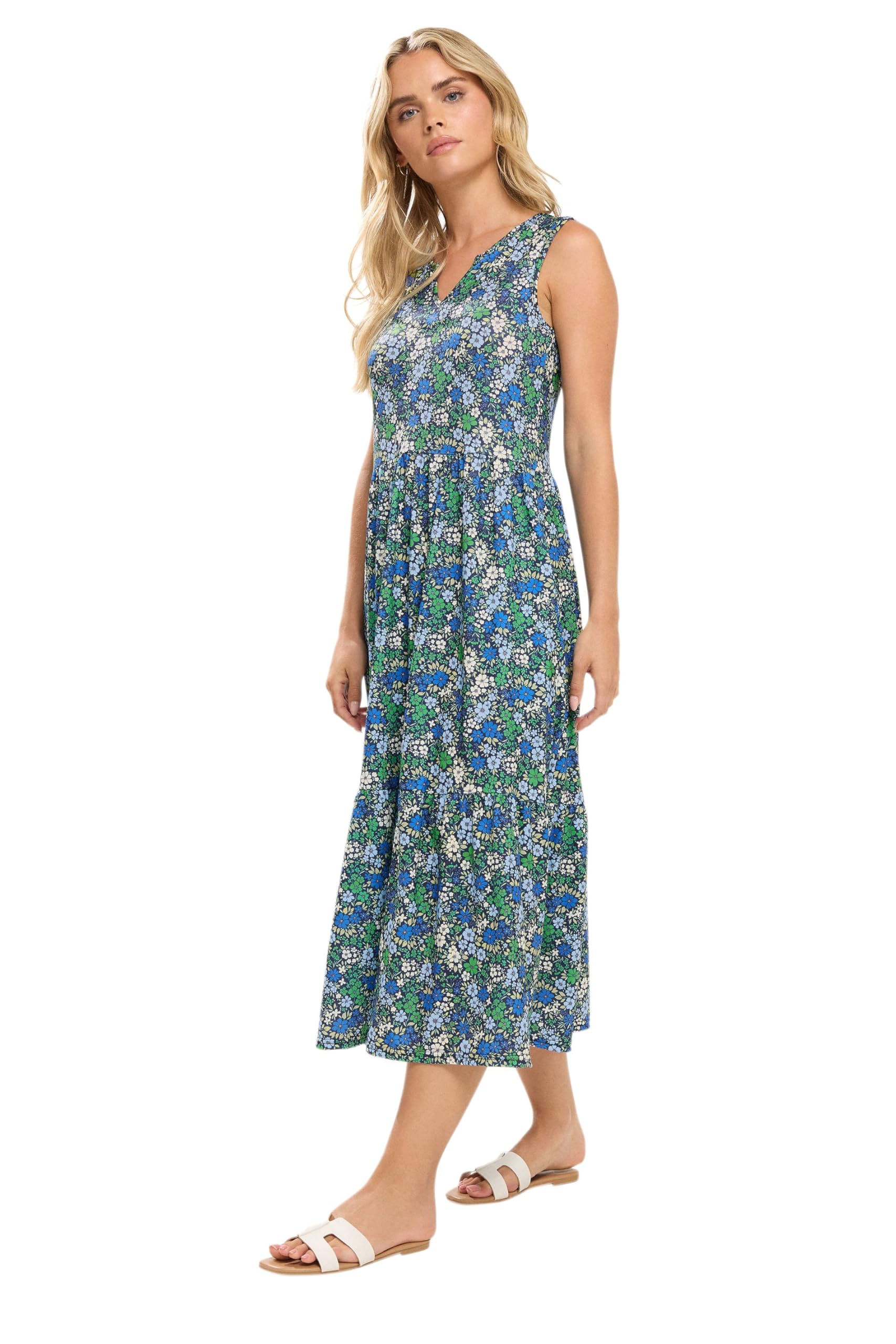 Women's Blue M&Co Petites M&Co Petite Floral Ditsy Print Sleeveless Dress Size 10