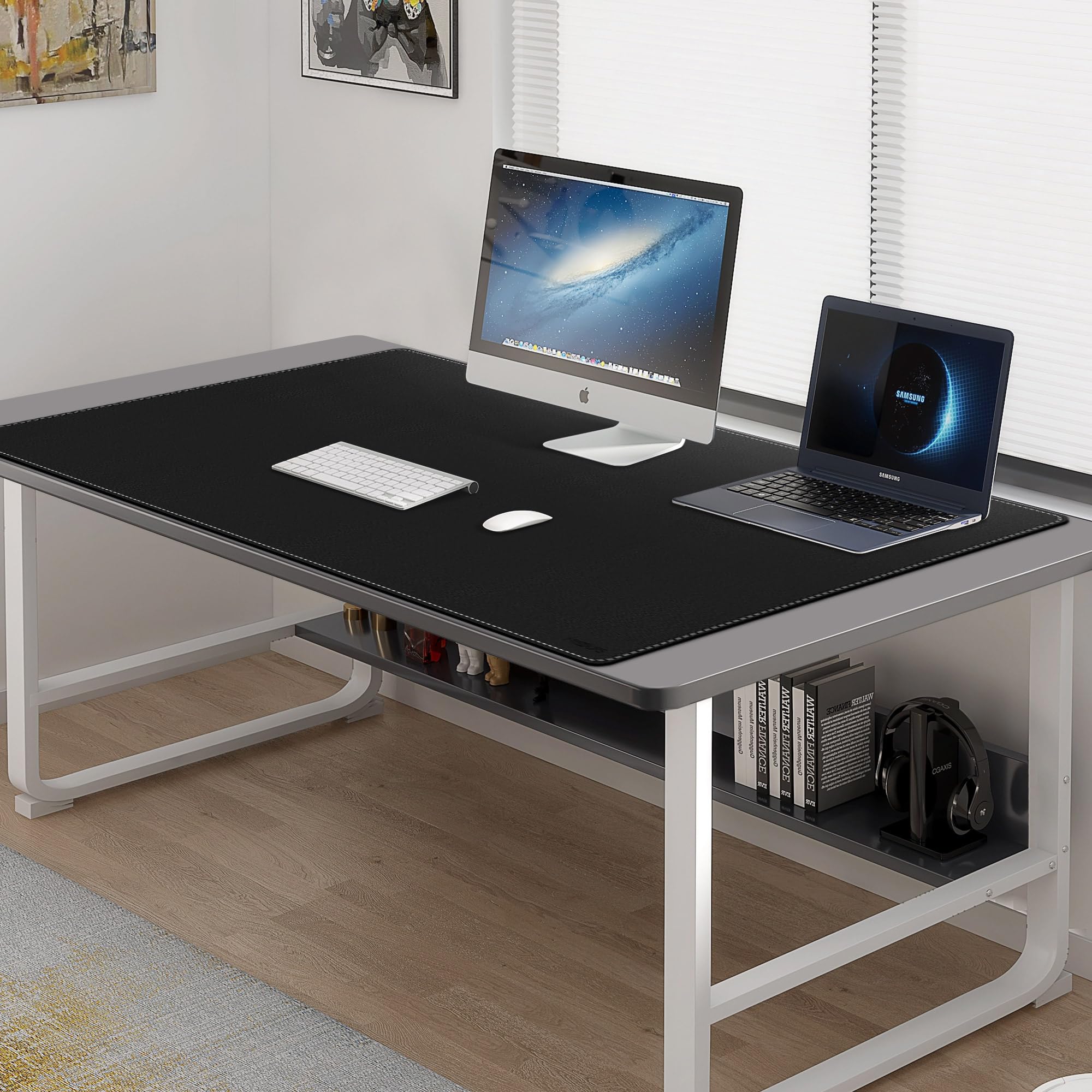 Mydours Pad per Scrivania Multifunzionale in Pelle PU, 140x70cm Tappetino per Mouse da Gaming Grande, Sottomano Scrivania Impermeabile per Ufficio e Casa (Nero)