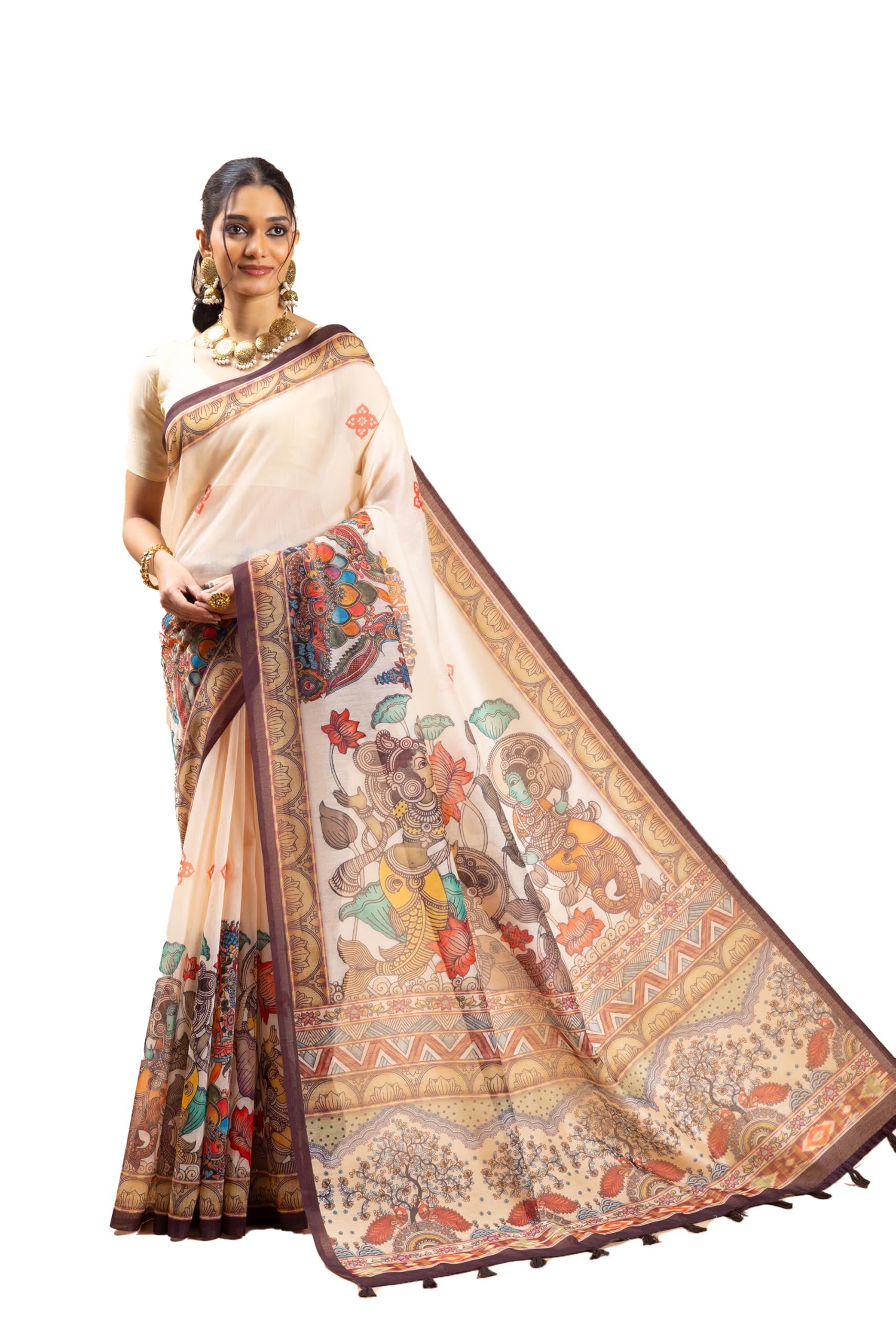 yuvani vesture Yuvani Women’s Surangana Chanderi Cotton Saree with Unstitched Blouse | Premium Garden Print | Vibrant Colors, Lightweight & Traditional Chanderi Saree-picture-30