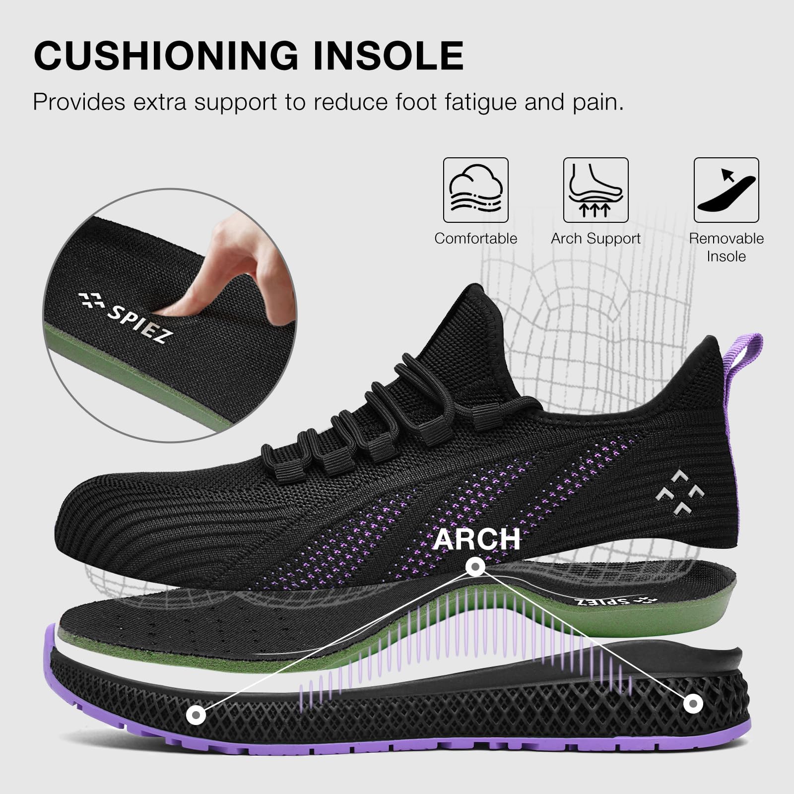 SPIEZ Zapatos de Seguridad Mujer, Zapatos de Trabajo Ligeros con Puntera de Composite, Negro-Morado, EU 35-41