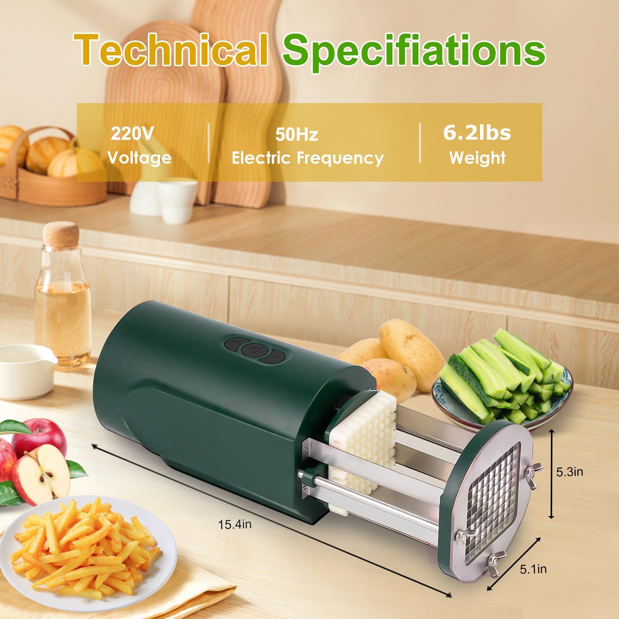 Cortador eléctrico de Patatas Fritas, rebanador de Verduras Comercial de Acero Inoxidable con Dos Cuchillas para Cocina y Restaurante, Cortador de Frutas y Verduras Comercial.
