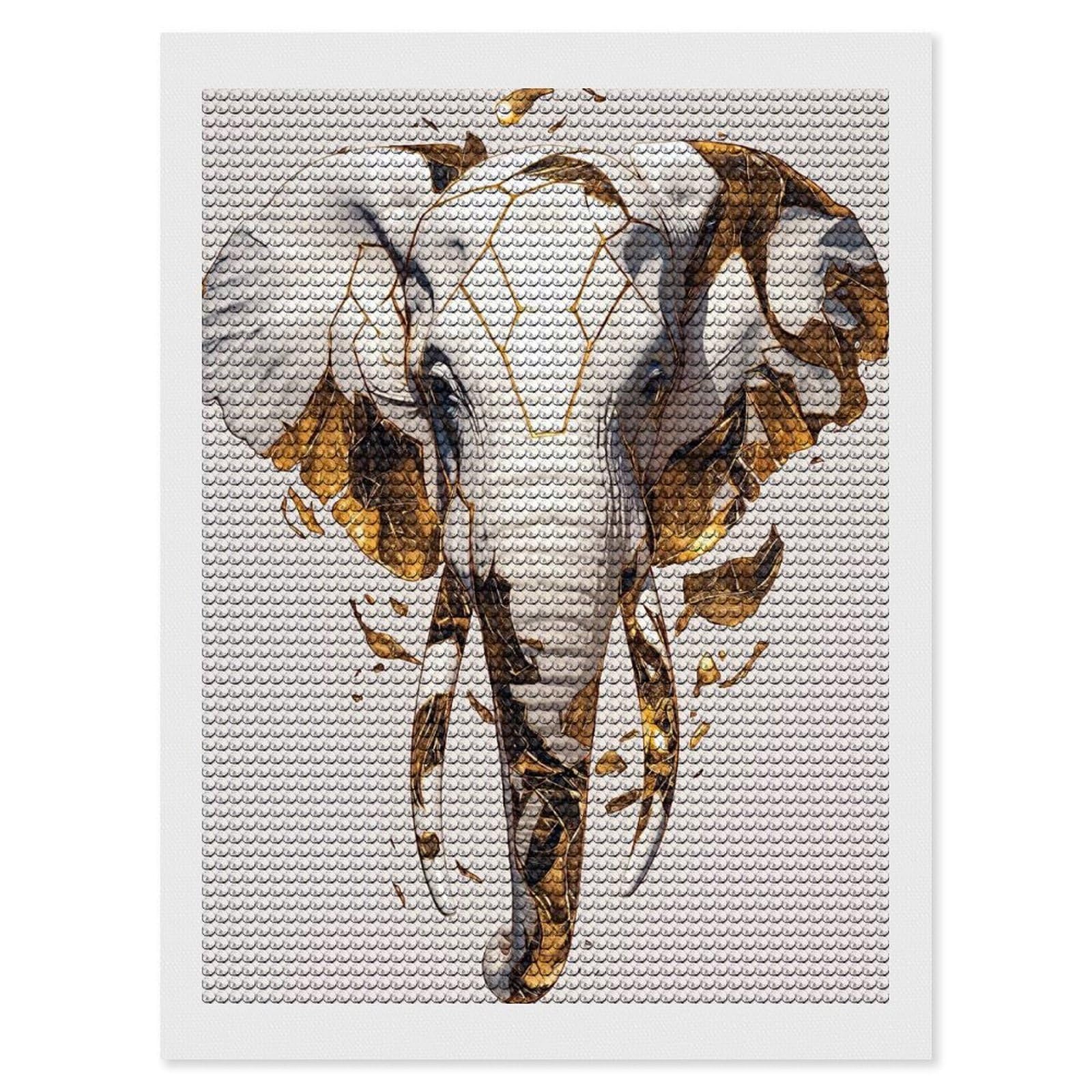 Junmoney Abstract Golden Elephant Sculpture Diamond Art Canvas 12"x16", for Family Craft Time, Creative Leisure Activity, Living Room Decor, Festive Craft Gift
