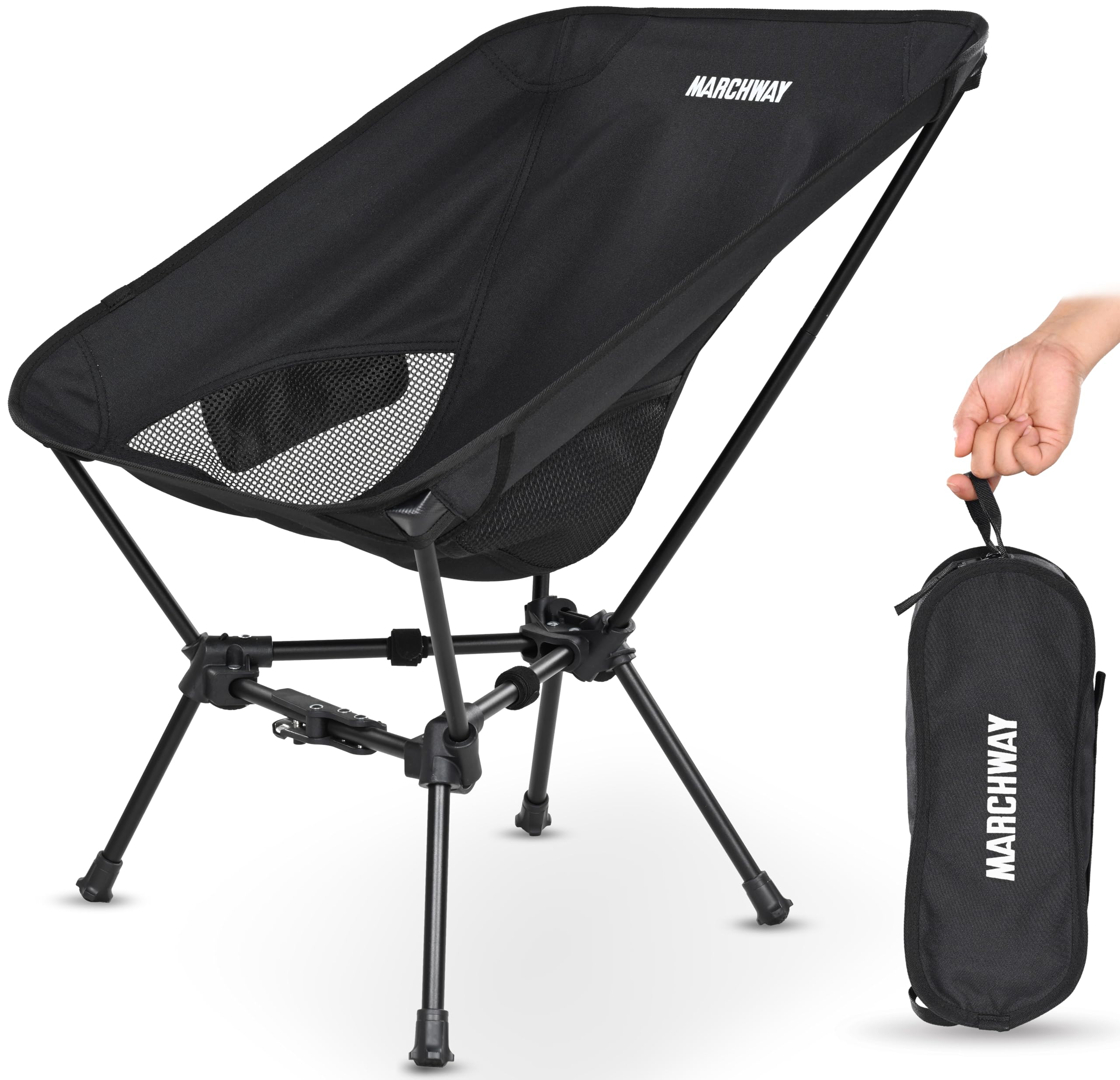 MARCHWAY Lightweight Folding Camping Chair with Spring Lock, Stable Compact Portable for Outdoor Camp, Travel, Beach, Picnic, Festival, Hiking, Backpacking (Lowback Black)