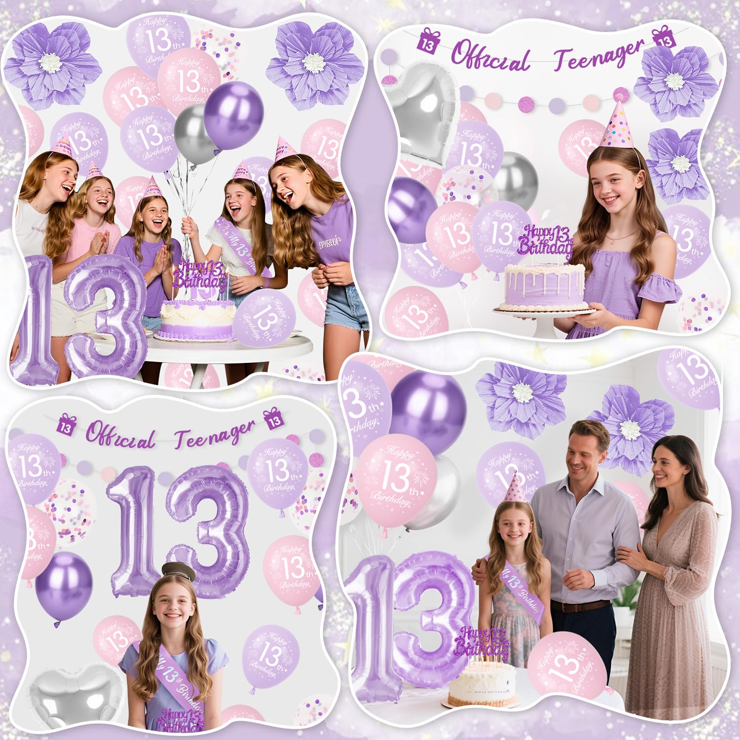 Décoration Anniversaire 9 Ans Fille - Thème Violet, Ballons, Guirlandes, Insert Gâteau - Kit Fête Complet - 10