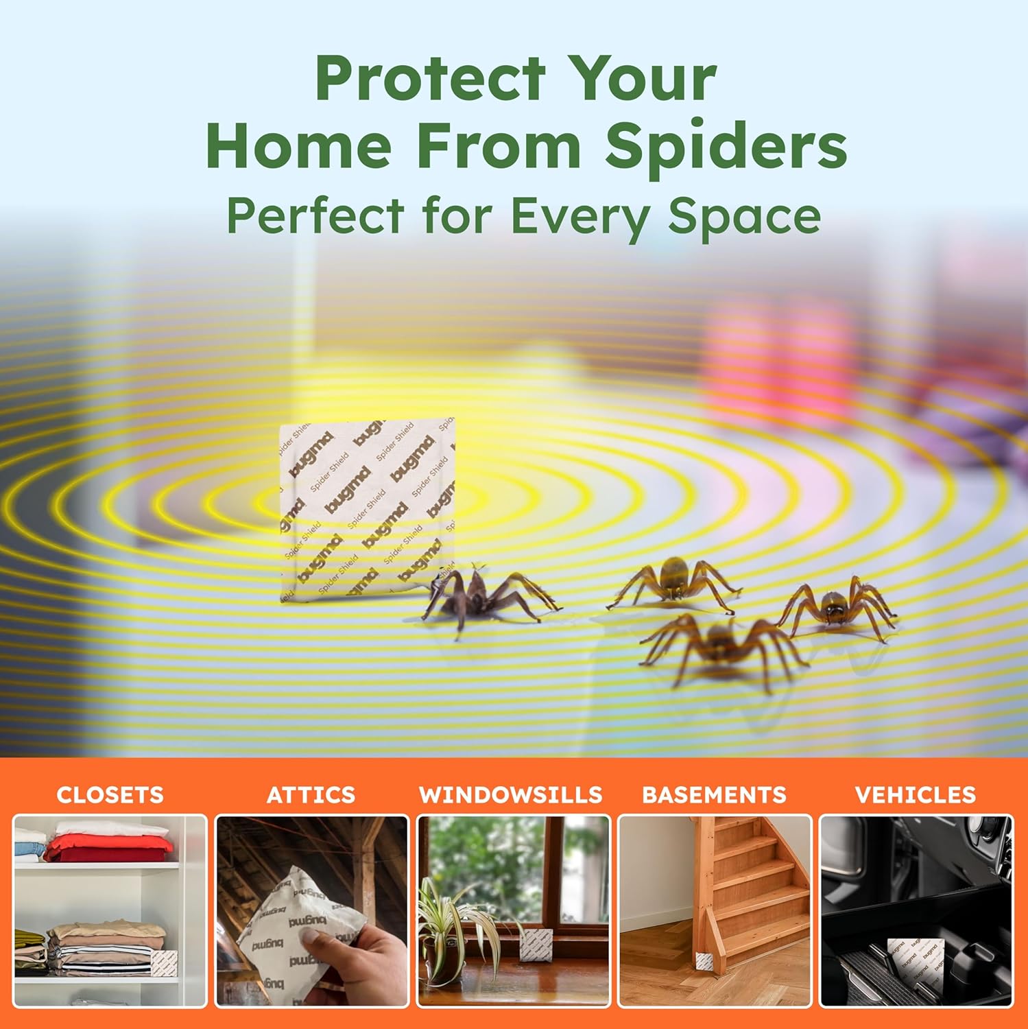 BugMD Spider Shield Repellent Pouches | Plant-Based Indoor & Outdoor Spider Repellent | Safe for Pets & Family | Natural Citronella, Rosemary & Lemongrass Oils | Long-Lasting Spider Protection - Image 5
