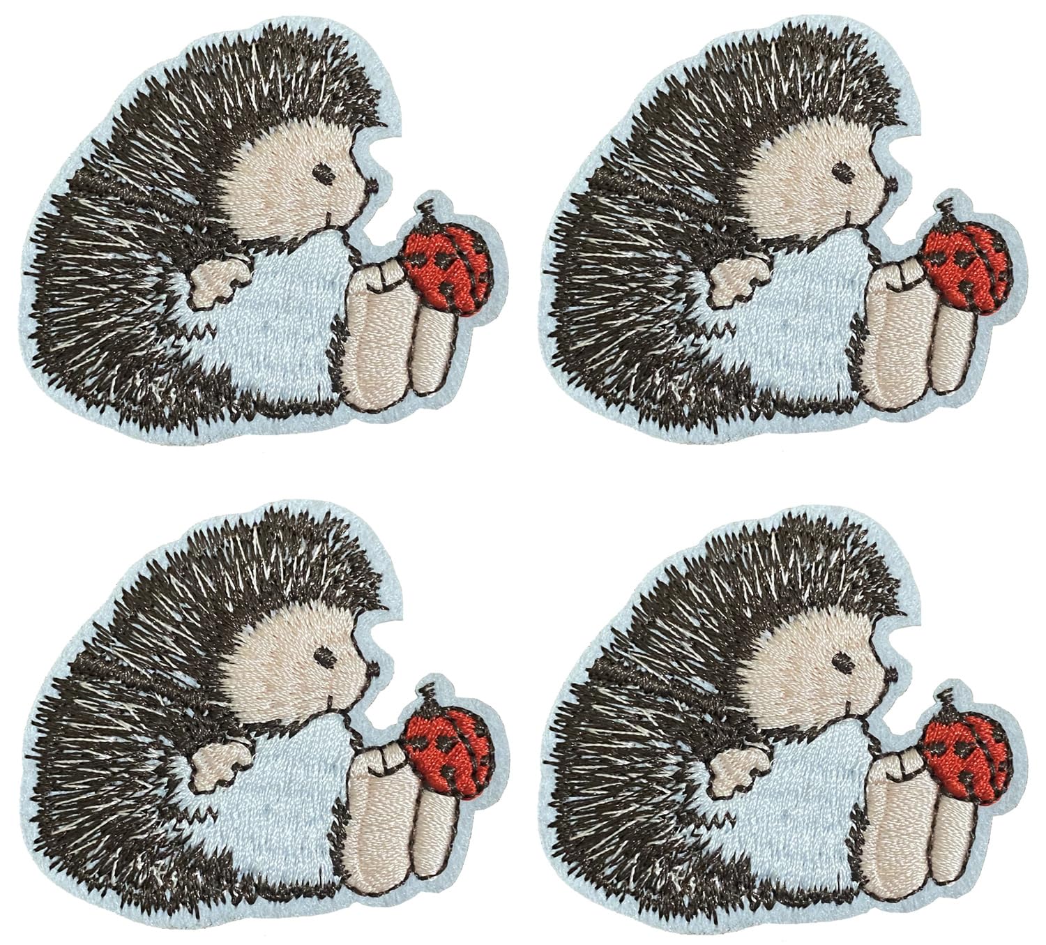ANIMALS, HEDGEHOG w/LADYBUG - Iron On Embroidered Applique Patch -Cute Critters