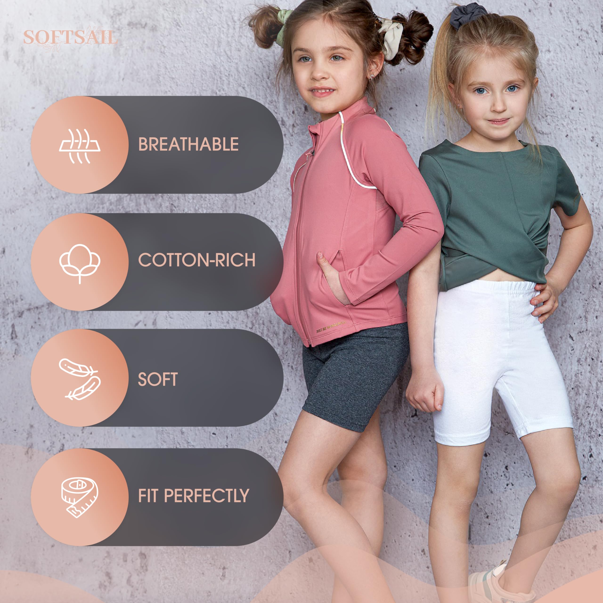 SOFTSAIL Legginsy dziewczęce 3/4 Capri z bawełny, spodnie sportowe, oddychające, miękkie, elastyczne, sportowe
