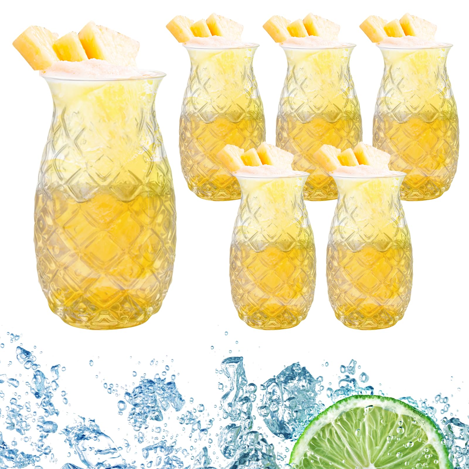 Cocktailgläser Set 6 Stück: 480 ml Ananas Gläser, Cocktail Becher für Bar, Party Weinsaft, Ananasgläser Klares Cocktailglas mit Ananas-Relief für Cocktails, Saftgläser, Longdrink-Glas