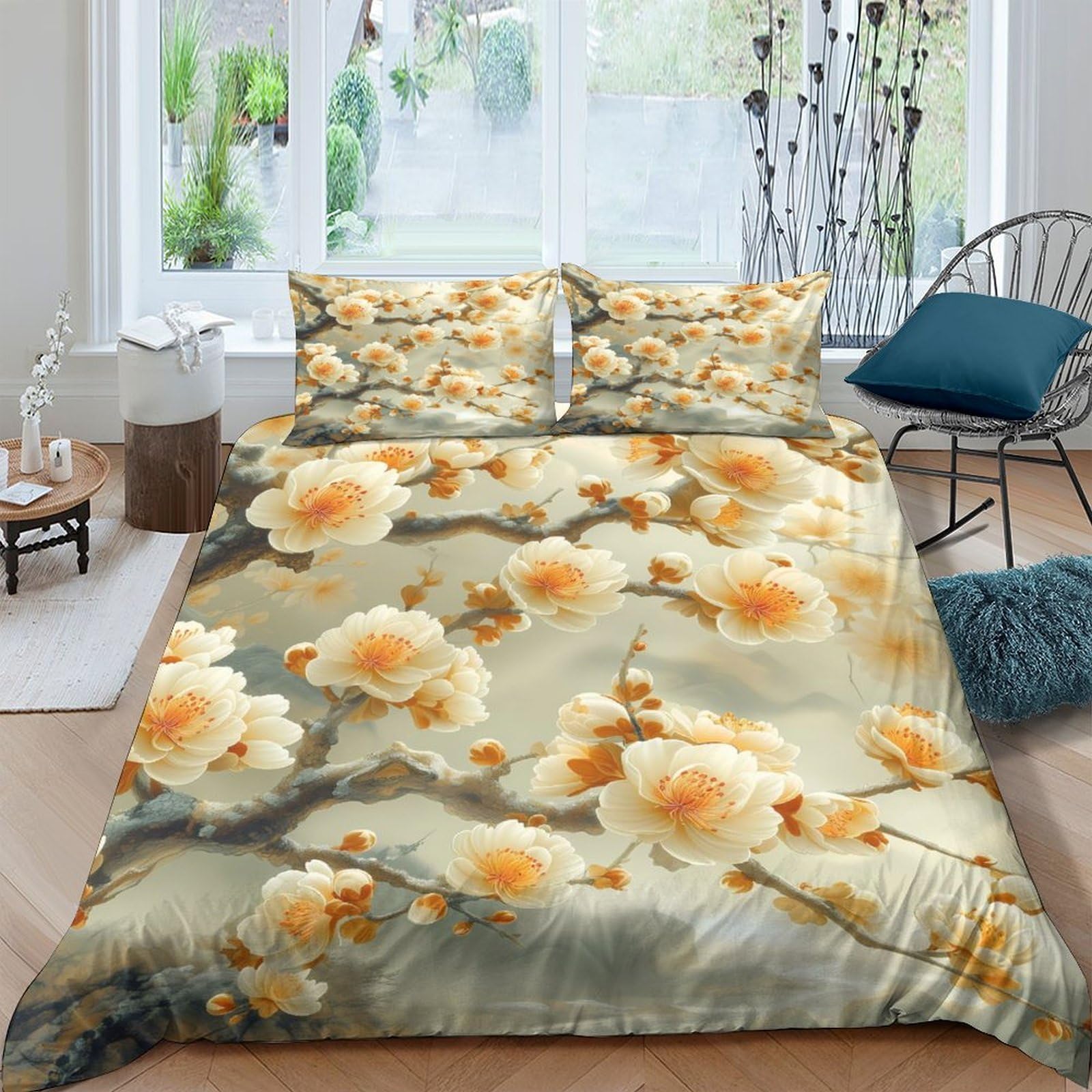 Ctjqhvkz Style-10 3D Printed Blossom Art Fitted Sheet Microfiber Soft Peach Flower Bed Cover For Bedroom Dorm Mattress Decor Single（135X200cm）