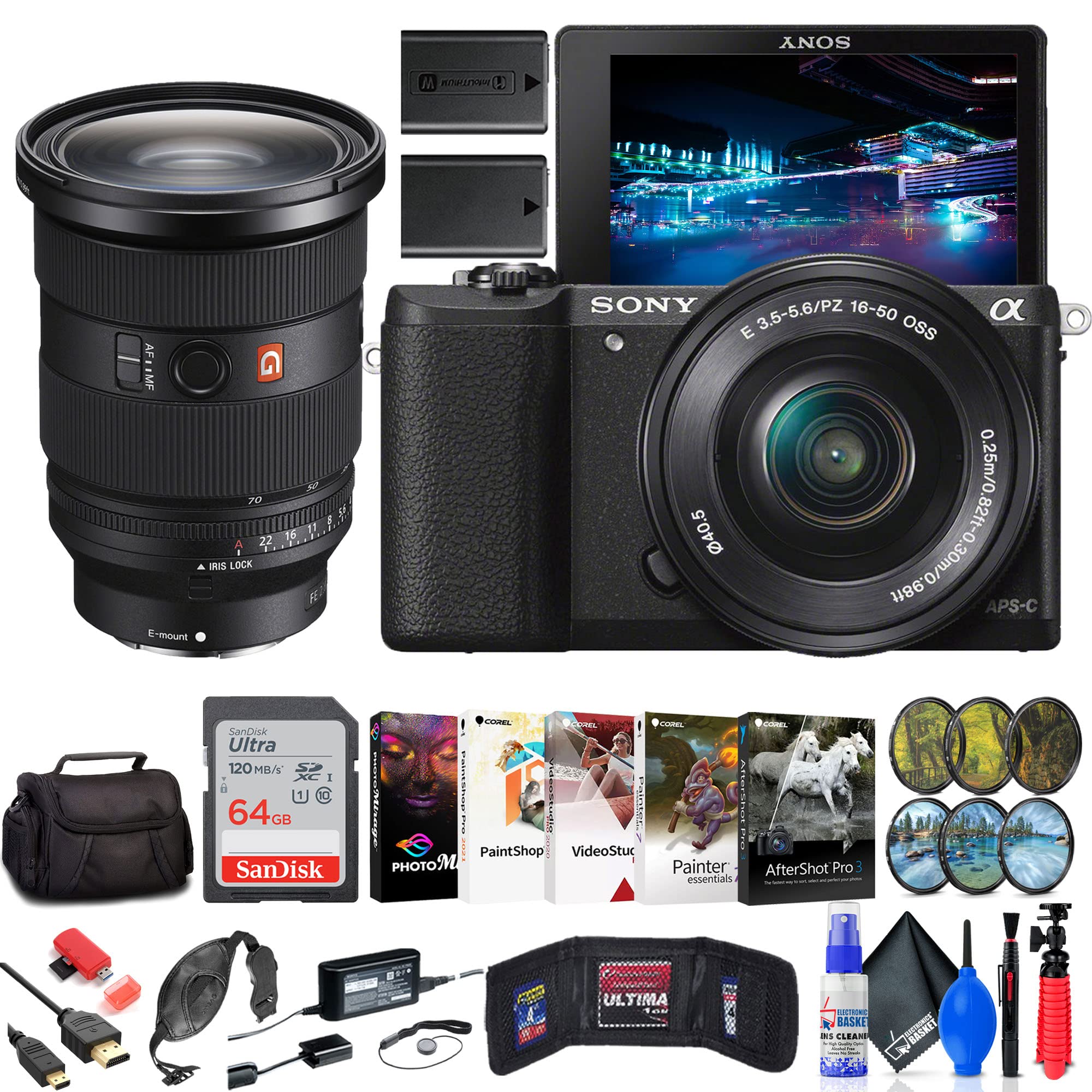 Sony Alpha a5100 Camera 16-50mm & FE 24-70mm Dual Lens (Black) Bundle