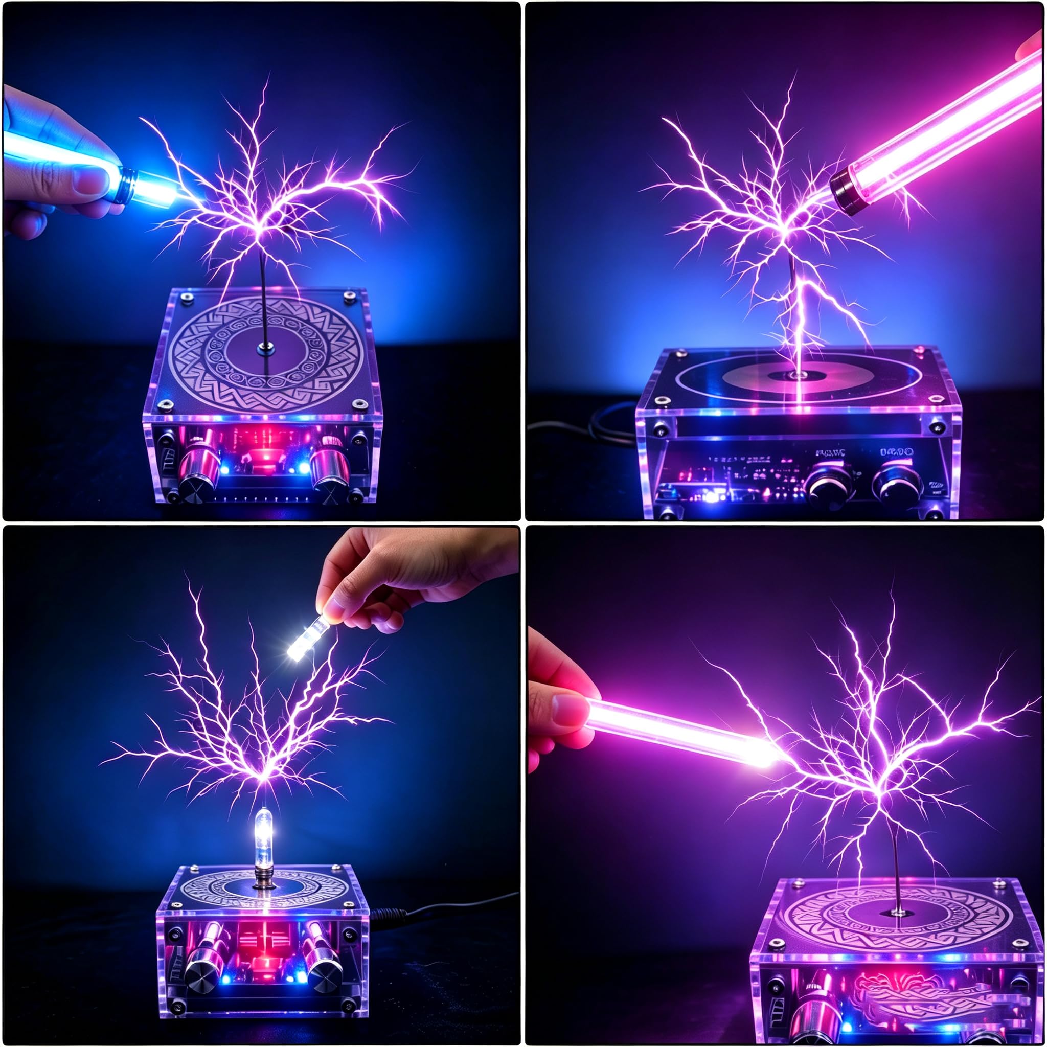Musik Tesla Spule Bluetooth Lautsprecher mit LED, Berührbarer Lichtbogen Plasma Generator, Tesla Coil Speaker mit 10cm Lichtbogen, Desktop Deko Physik Experiment Geschenk für Technikfans