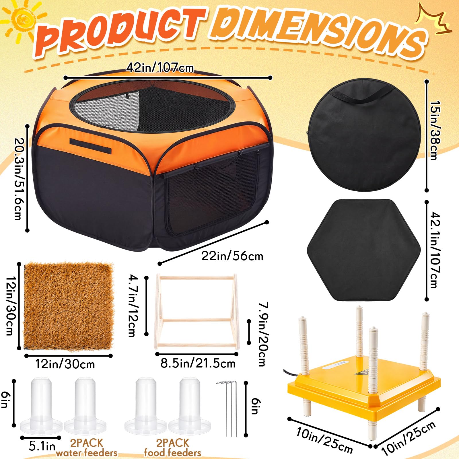 Caja de cría para pollitos, kit de iniciación de pollitos de 42 pulgadas de doble puerta, corralito/tienda de campaña con placa de calefacción de 10 x 10 pulgadas, almohadilla de anidación