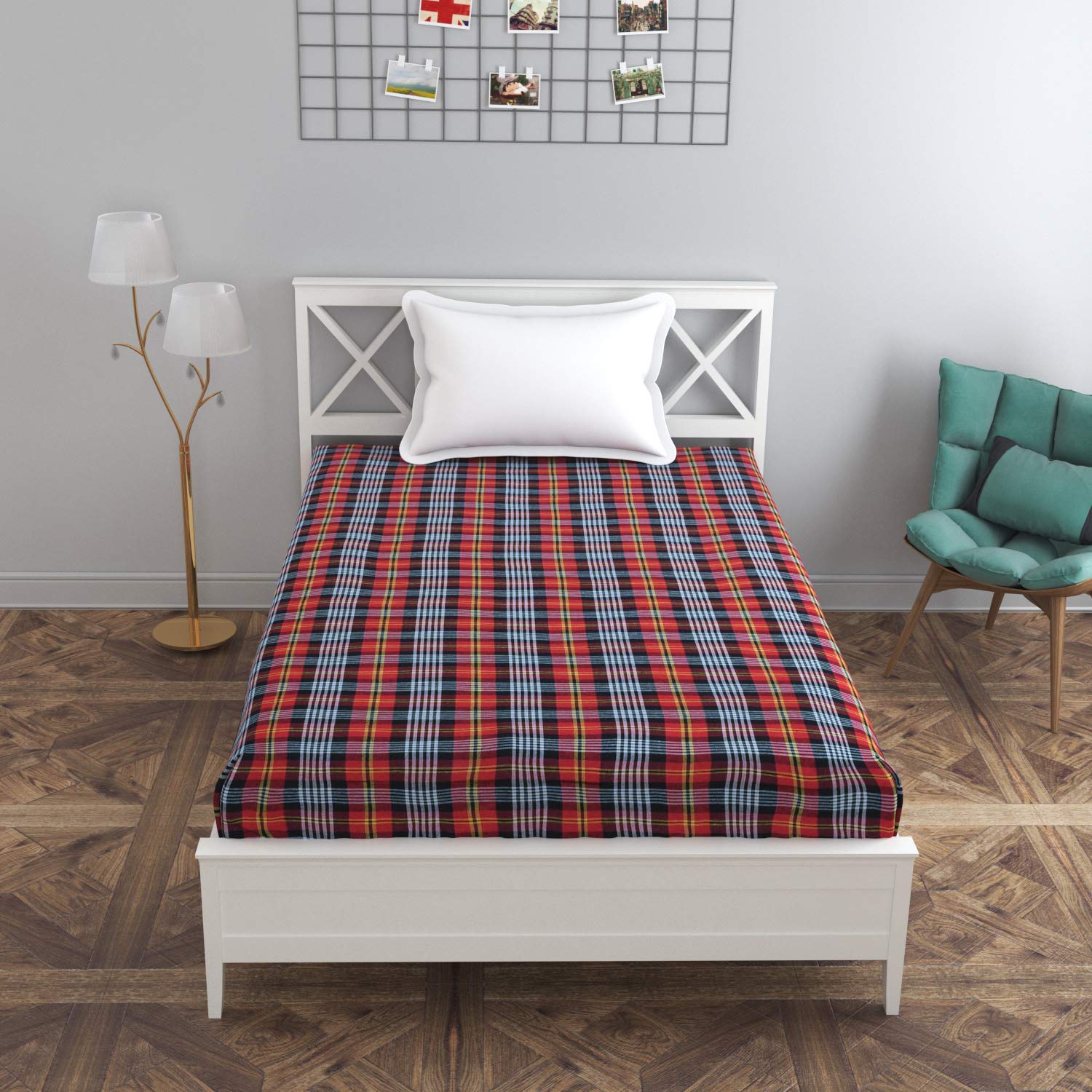 Shri Anand Creations Matt Quality Cotton Check Fabric Mattress Covers with Zip Closure, 72x36x4, Multicolour