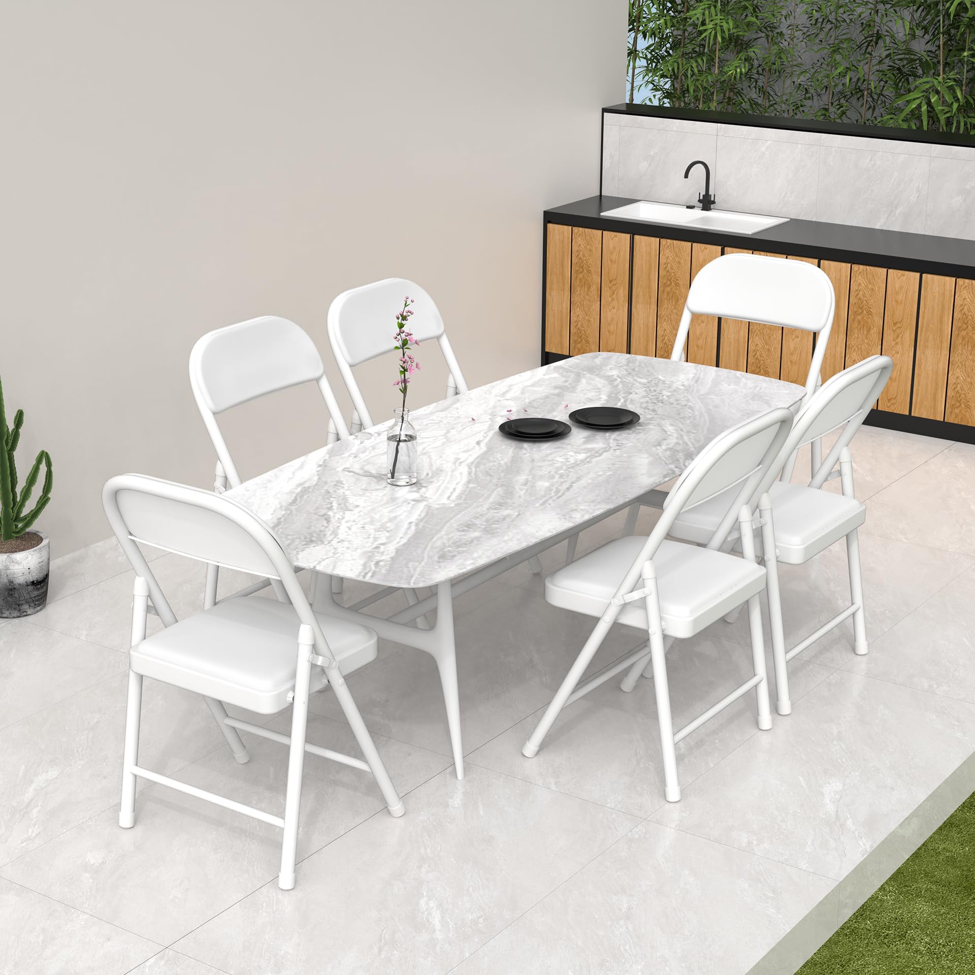 lot 2 Chaise Pliante Salle a Manger Interieures Exterieur, Chaise Camping Pliante Confortable avec Assise Rembourrée en Simili Cuir, Chaises Pliantes de Cuisine, Terrasse, Jardin, Blanche