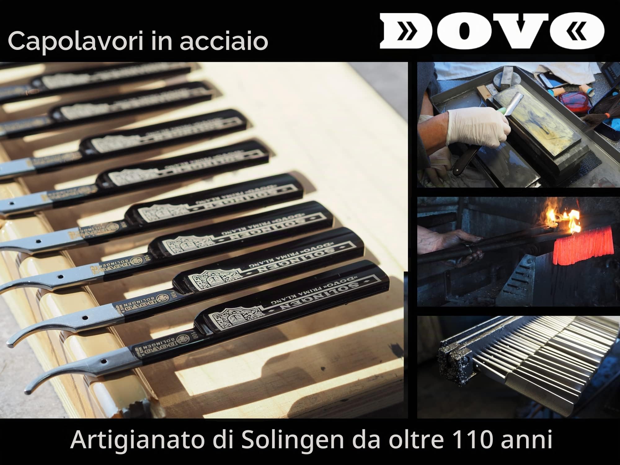 DOVO Rasoio a mano libera Prima Silver Steel - Rasoio dritto in acciaio al carbonio - 5/8 di pollice - testa rotonda - molatura completa - DOVO Solingen Rasoio barbiere
