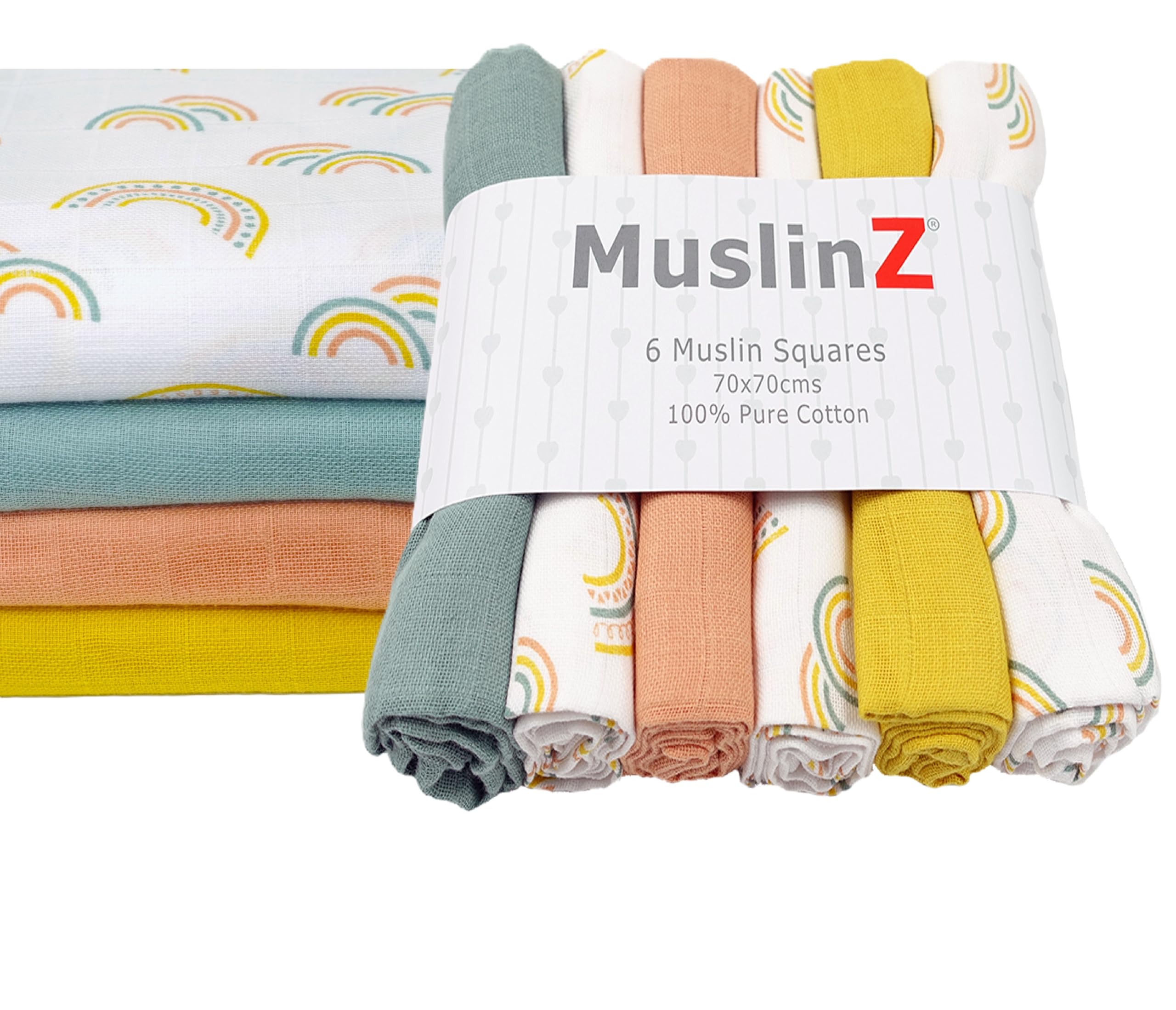 MuslinZ 6 pack Muslin Cloths for Baby, Large Muslin squares, Baby Burp Cloths, 70x70cm -100% Pure Cotton - Absorbent & Breathable - Multi Use Newborn Essential (Scandi Rainbow)-image-39
