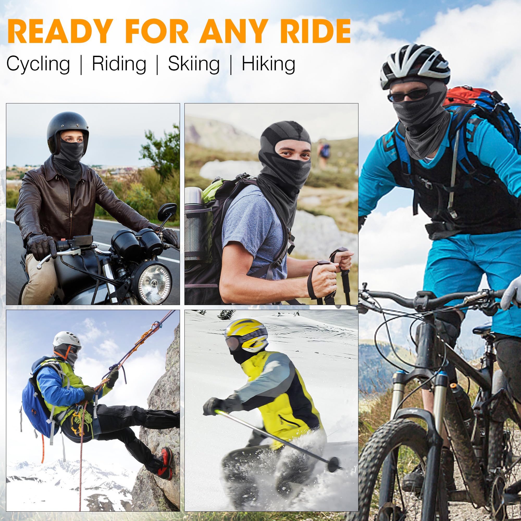 WTACTFUL Kominiarka motocyklowa na lato, oddychająca, pełnotwarzowa, maska motocyklowa, dla mężczyzn i kobiet, na zimę, rower, snowboard, krótka, czarna