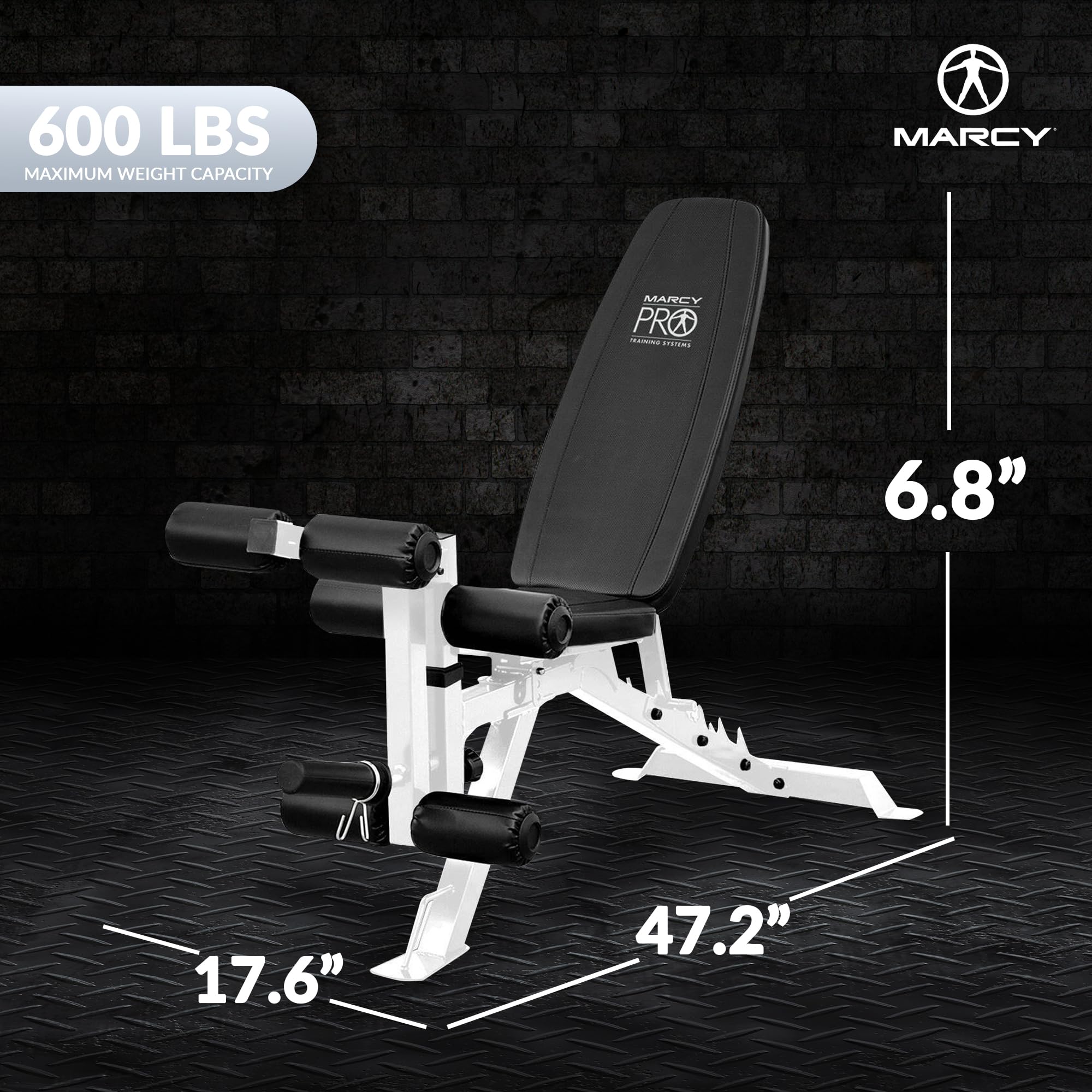 Foldable Incline Decline Weight Bench, Adjustable 6-Position Backrest | Includes Leg Extension Attachment for Full-Body Strength Training, Folds Flat to Save Space in Any Home Gym