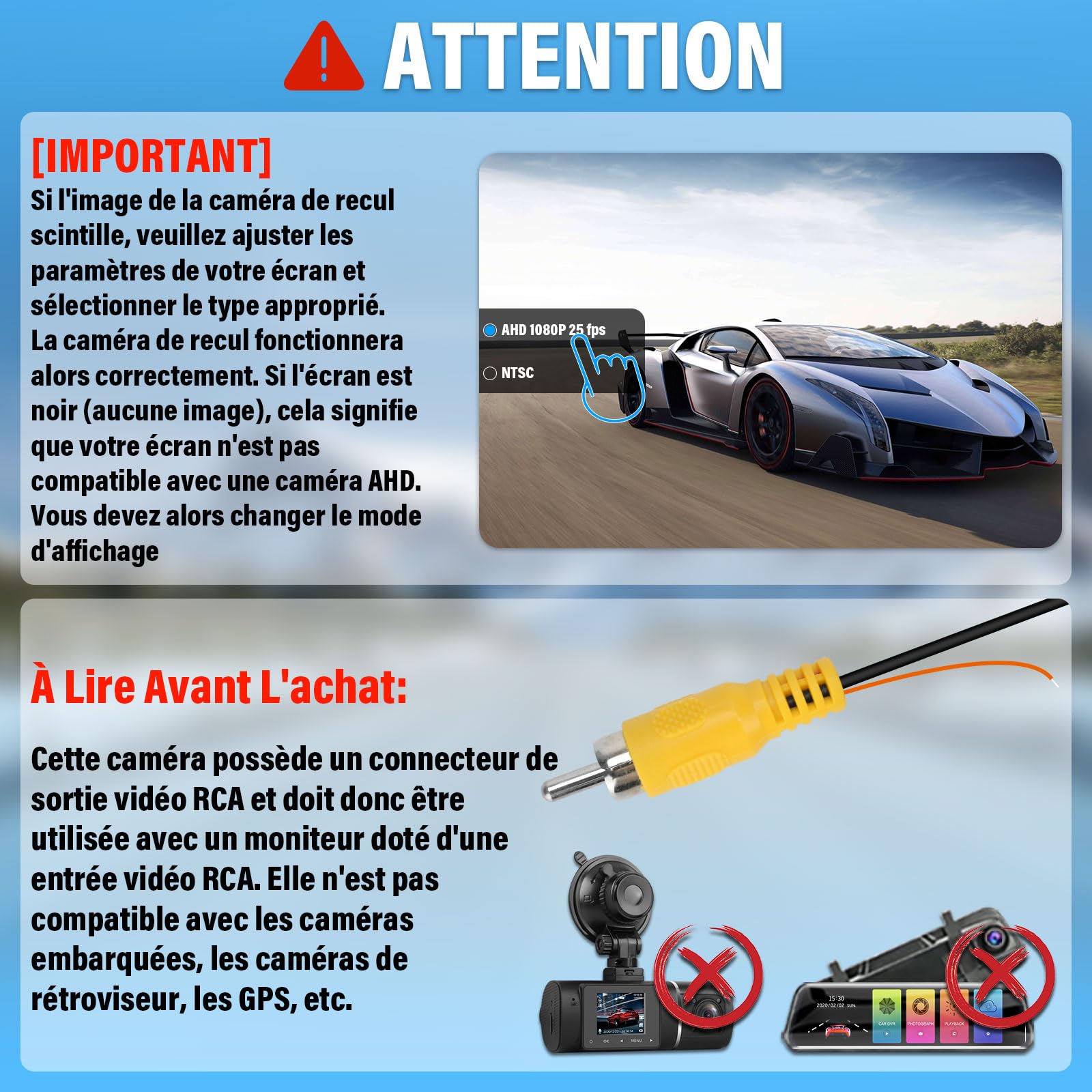 Vtopek 180° Grand Angle Caméra de Recul Voiture AHD 1080P Rotation à 360°