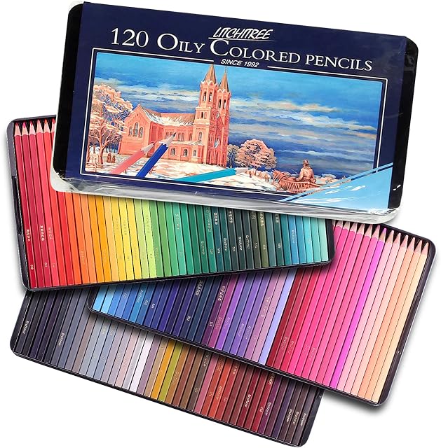 120 Colouring pencils, Brutfuner Square Barrels Coloured Pencils with Metal Box for Sketching, Drawing, Painting