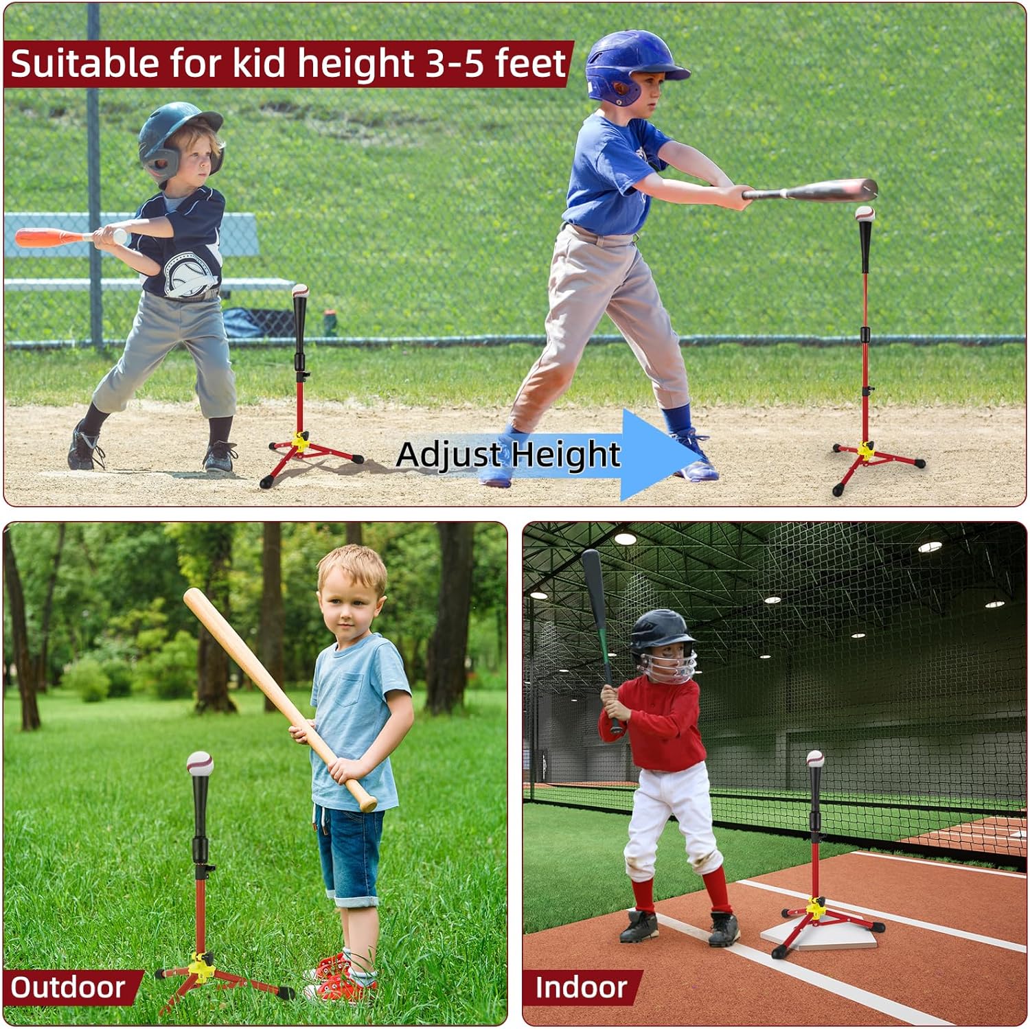 Baseball Softball Backstop Nets with 23.5 to 39.76 Inches Baseball Tee for Kids, Heavy Duty Sports Netting Barrier with Portable Stable Tanner Tee, Baseball Training Equipment for Batting and Hitting