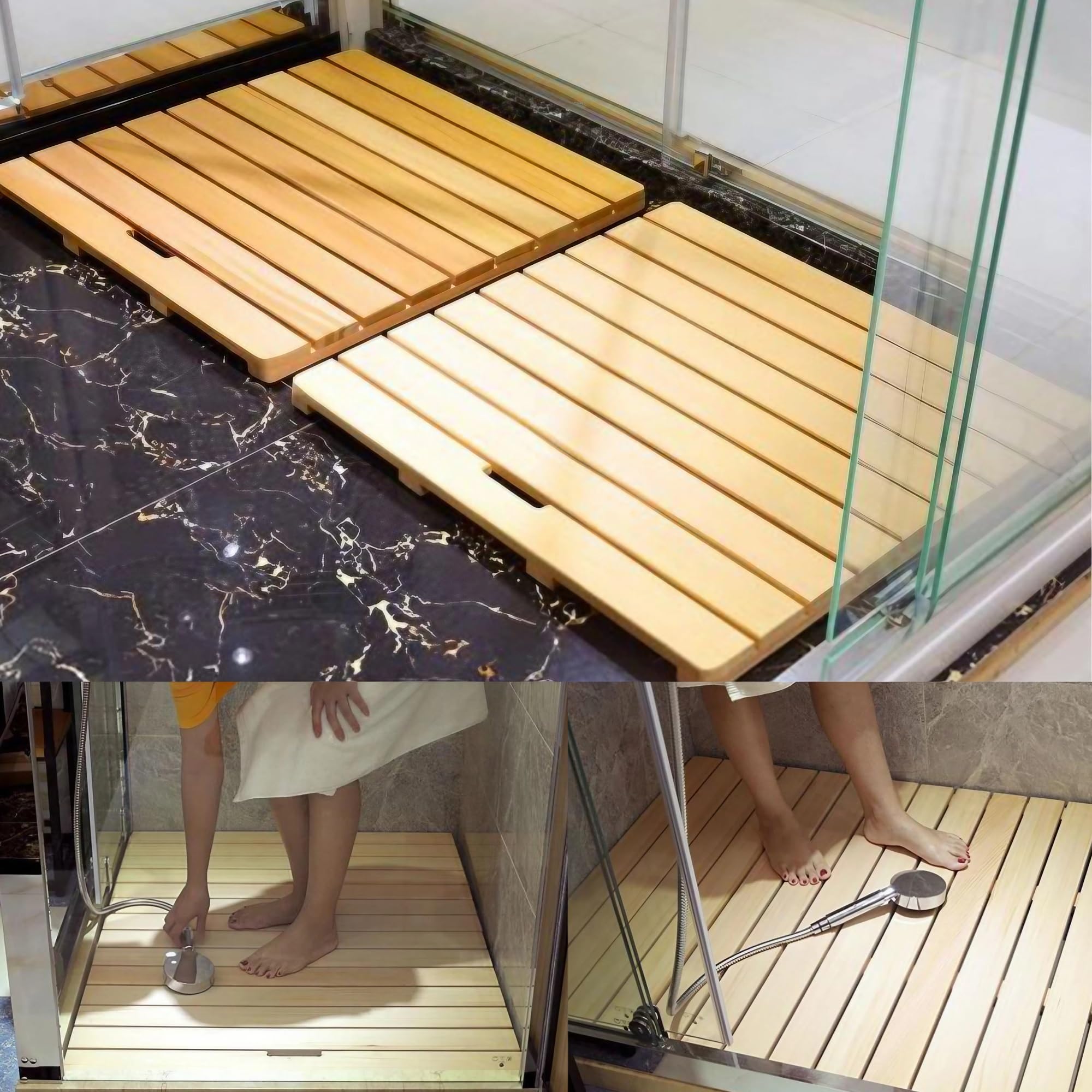 Pedana Doccia Legno, Più Dimensioni Tappetino Doccia Antiscivolo, Esterna Giardino Tappeto Doccia, Pedana Legno, Tappetino Piscina, Pedana Doccia Antiscivolo per la Vasca e la Sauna(50x100cm/20x39in)