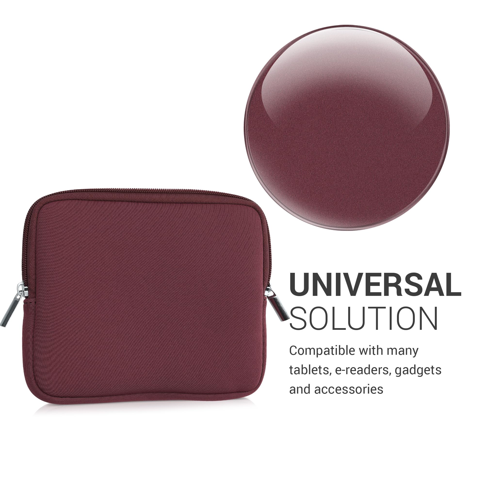 Custodia Universale per eReader kwmobile, Copertina in Neoprene Malva con Chiusura a Zip, Misura 17,5 x 14,7 x 1 cm