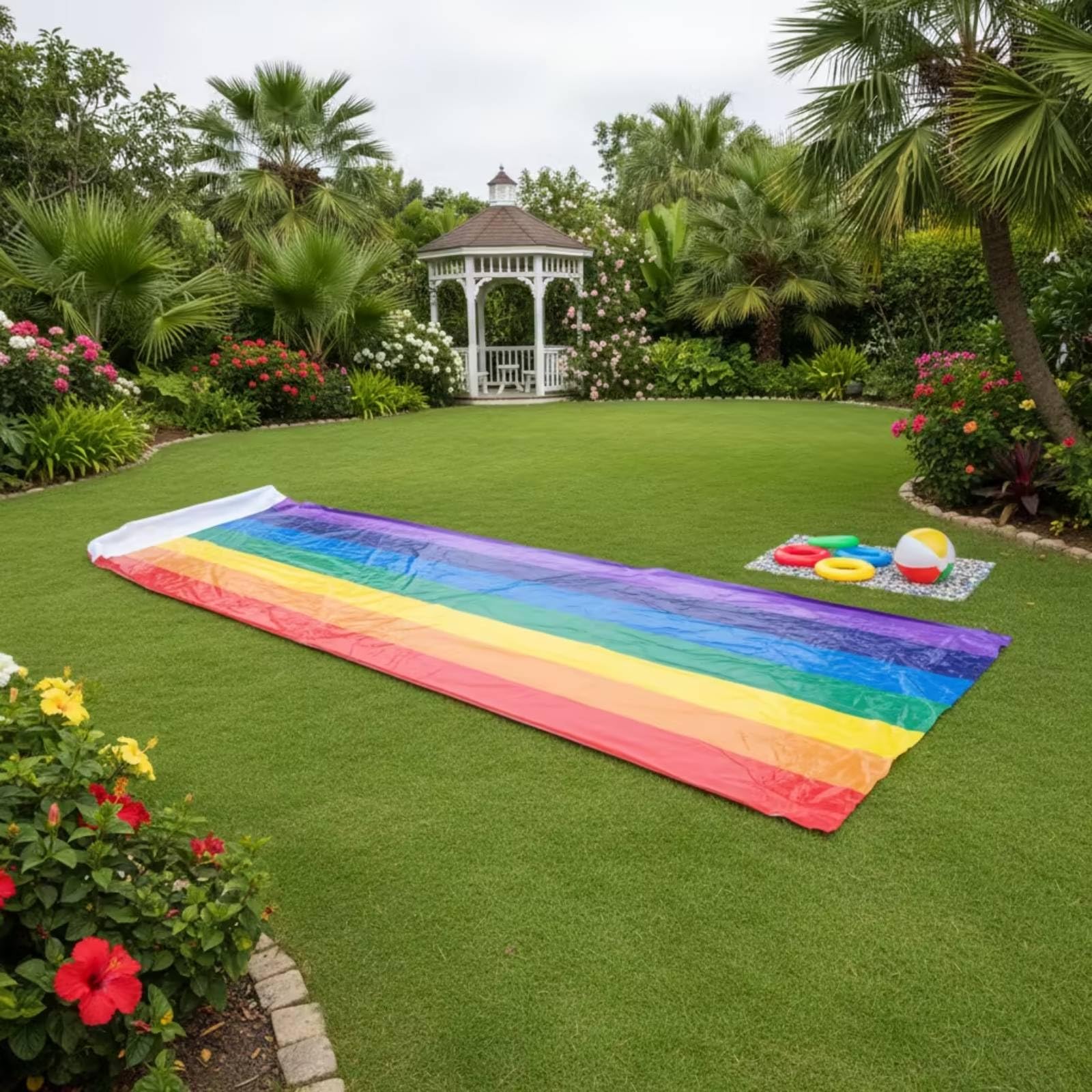 Tapis Glissant Aquatique Extérieur Toboggan Aquatique Pelouse Gonflable Glissa Ventrale pour Enfants, Familles, Glissade D Eau Arc-en-Ciel Double
