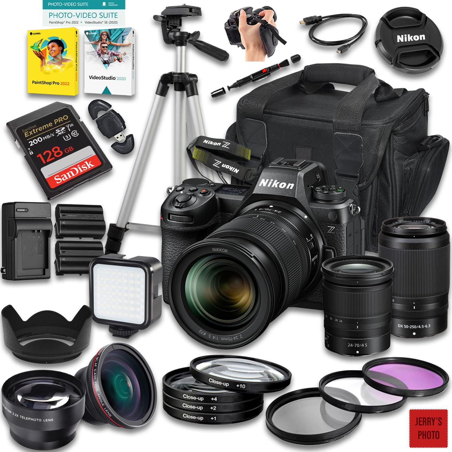 Nikon Z6 III Mirrorless Camera with Z 24-70mm f/4 S and 50-250mm f/4.5-6.3 VR Lens + 128 GB Memory + Extra Battery + Camera Case + Tripod + More (35pc