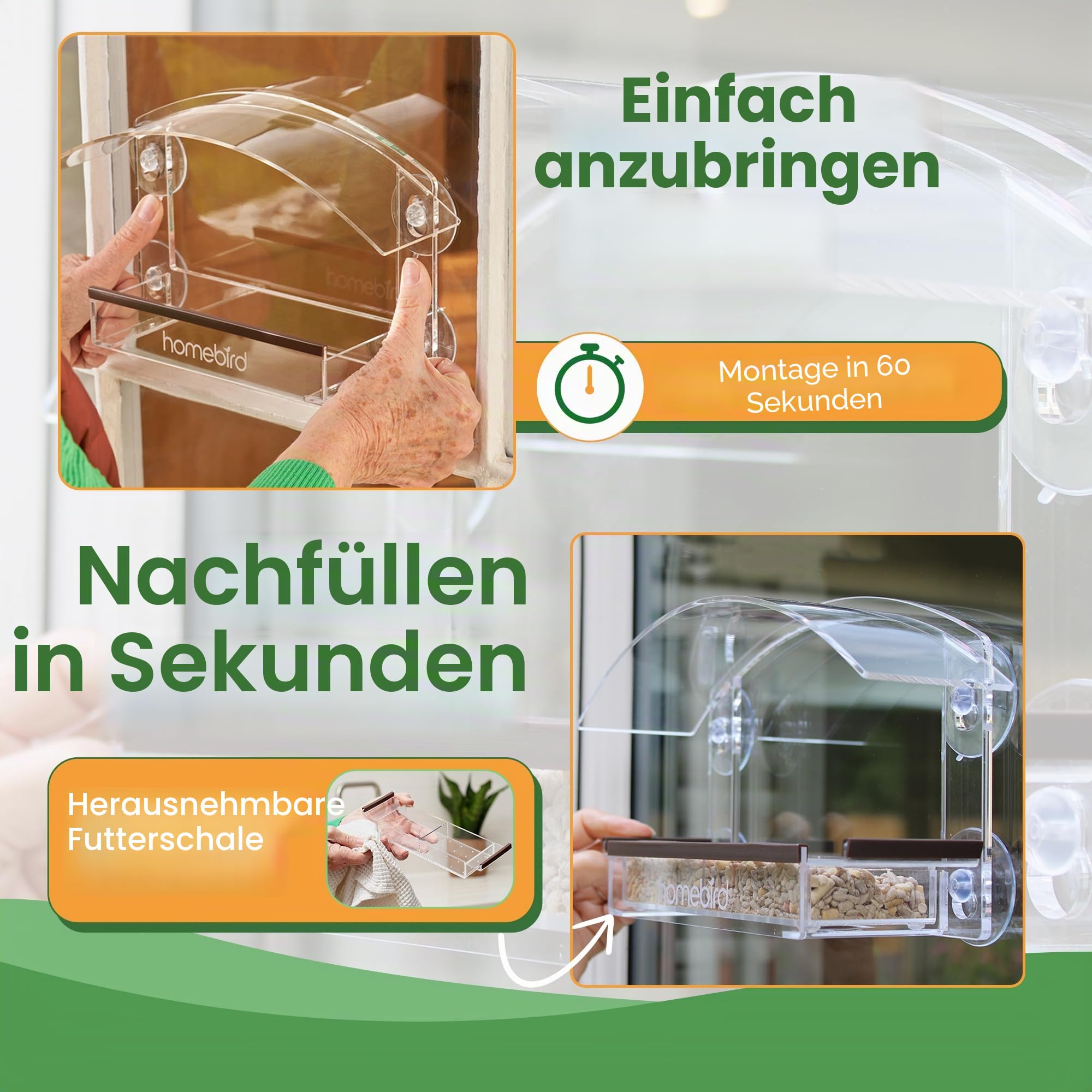 Fenster Vogelhäuschen mit Starken Saugnäpfen – Sicherer Vogelfutterspender mit Saugnapf – Durchsichtiges Vogelfutterhaus für Fenster – Eichhörnchen-Sicheres Vogelhaus zum Beobachten von Vögeln