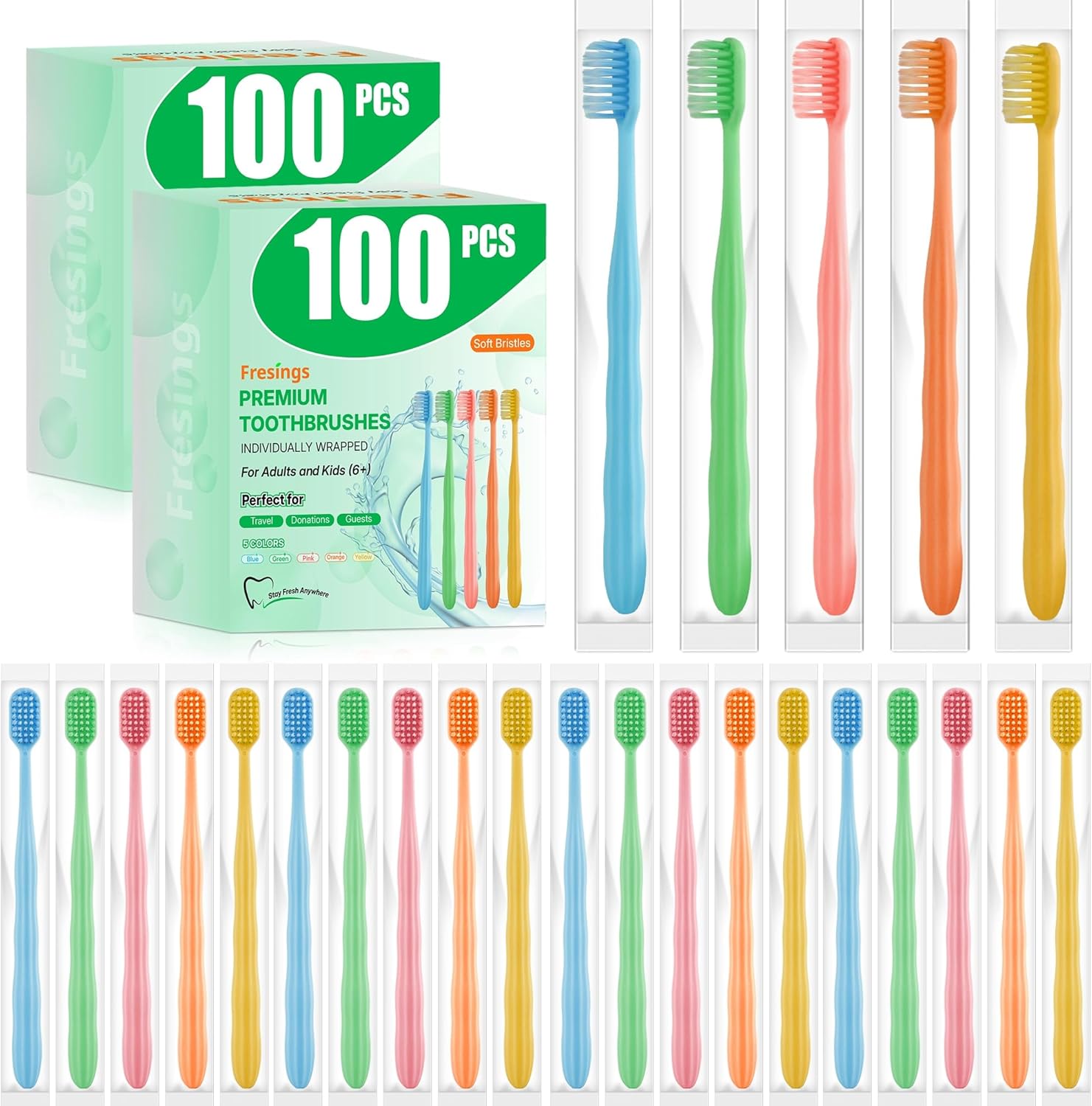 200-Pack Premium Bulk Disposable Toothbrushes, Individually Wrapped, Soft Bristles, Peanut Grip Handle for Travel, Guest Bathroom, Hotel & Emergency Kits, Family, Kids & Adults, Single Use