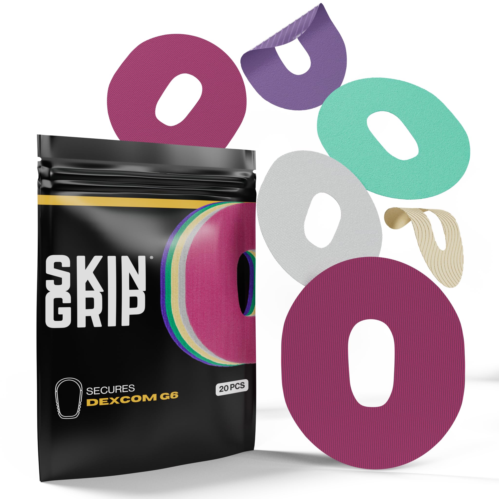 Skin Grip Adhesive Patch Compatible with Dexcom G6 Adhesive Patches Waterproof & Sweatproof with Cutout, Lasts 10-14 Days, Continuous Glucose Monitor Patch, CGM Sensor Cover – 20 Pack, Gemstones Pack