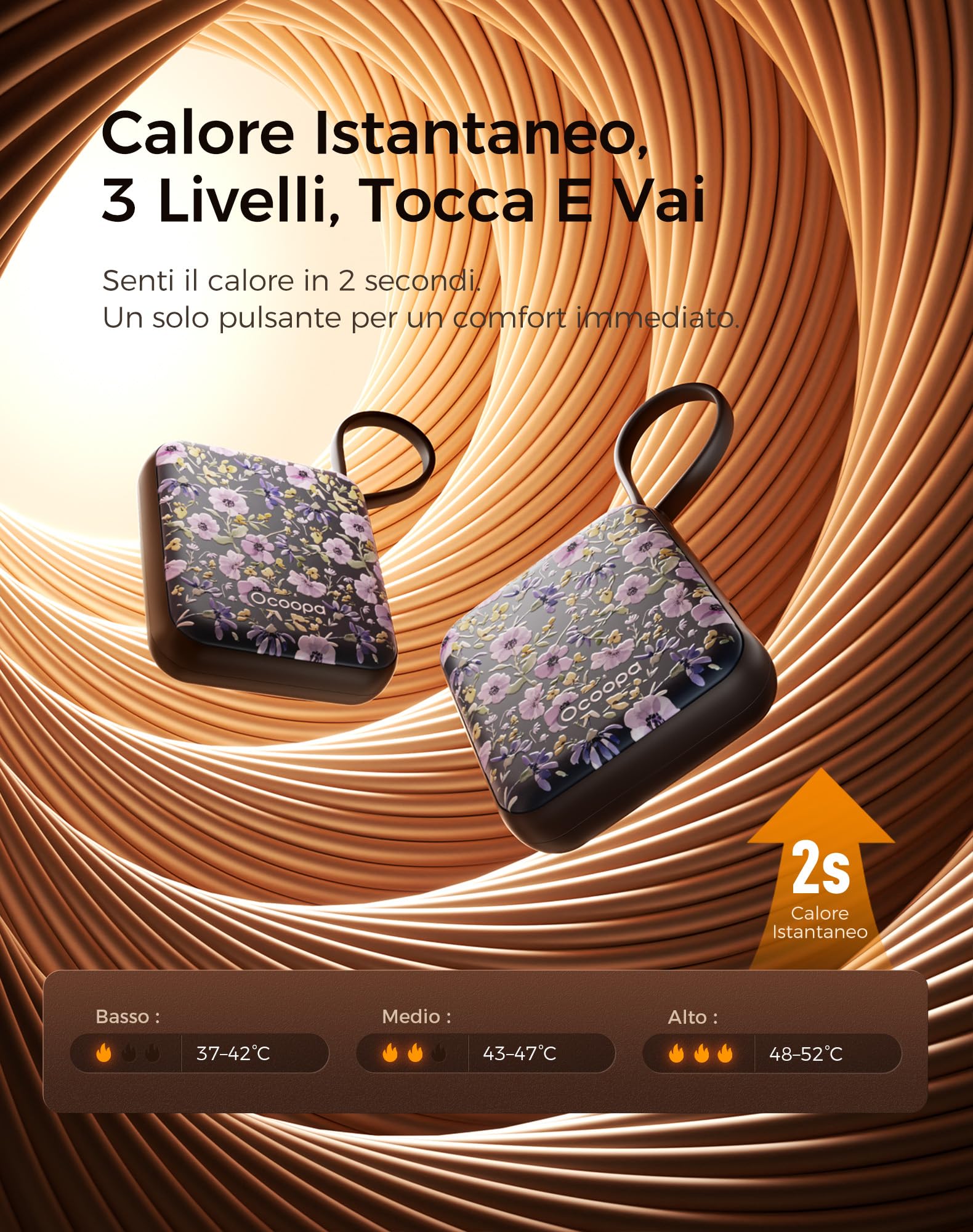 OCOOPA Scaldamani Elettrico 2 Pezzi, Portatile Scalda Mani USB Ricaricabile 4000mAh, 3 Livelli fino a 52°C, Utile Regalo di Natale, Ideale per Sci Invernale, Viaggi e Attività all’Aria Aperta,UT5 Nano