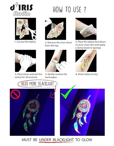 Miniatura 5 de Blacklight Glow Party Tatuaje temporal - 1 hoja -Buttt...