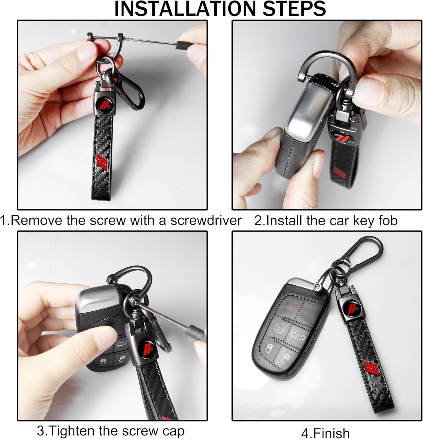 YOSRTER 2PCs Leather Keychain for Dodge Challenger Charger Durango Journey key Ring Key Fob Holder for Dodge Accessories