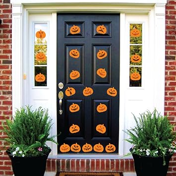 Innovative Stencils Halloween Pumpkin Jack OLantern Party Decorations Wall Decal Sticker Window Decor Scary Removable and Reusable 24 Decals Each 6" Wide x 5" High, Scary Orange