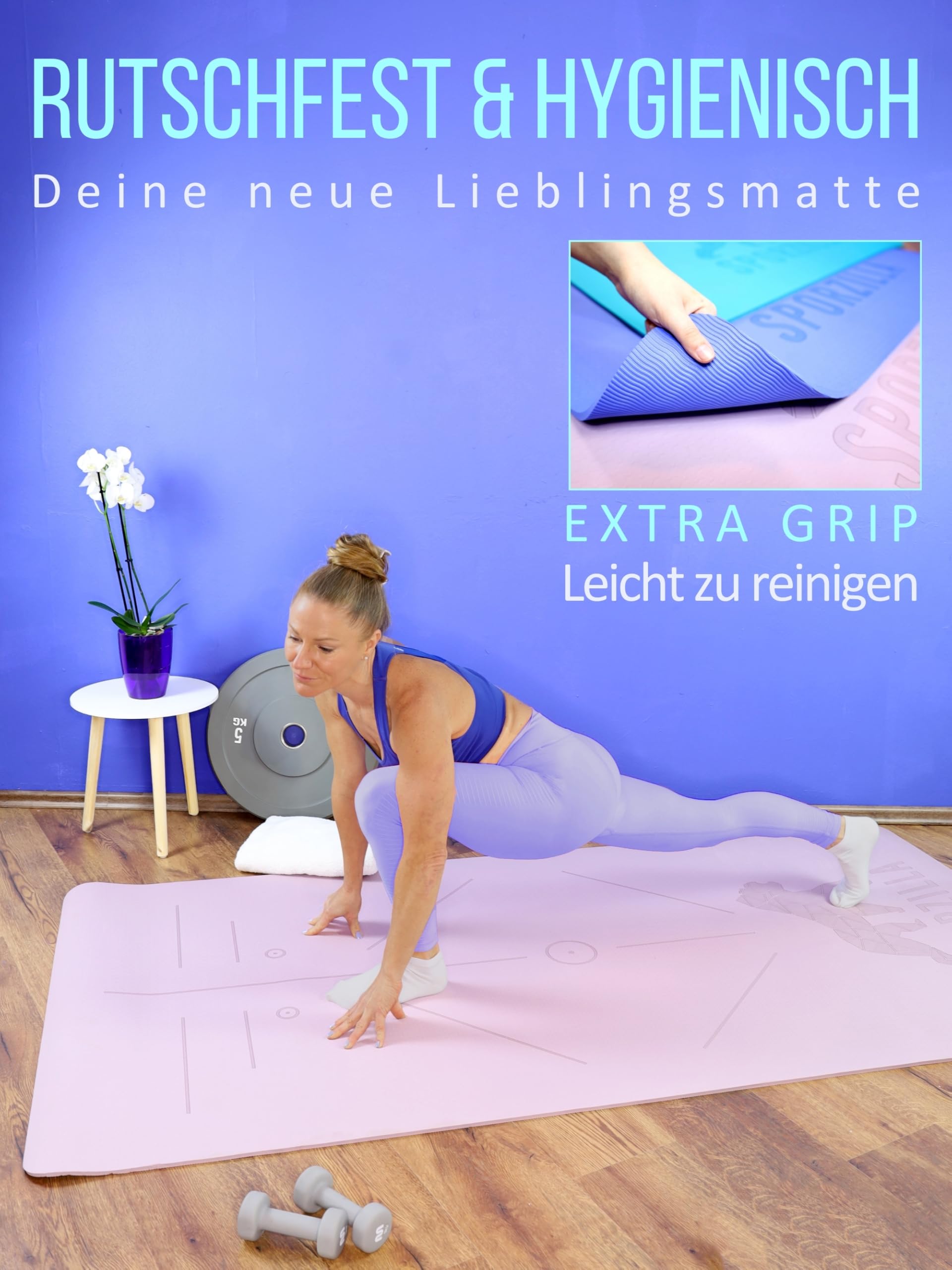 Yoga Matte XXL 200 x 100 cm – 8 mm dick - rutschfest und schadstofffrei – mit Hilfslinien und Tragetasche, Gymnastikmatte, Sportmatte