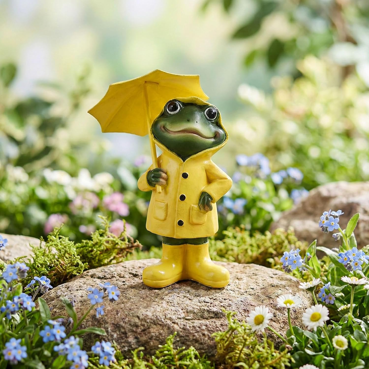 Yellow Raincoat Frog Holding Umbrella Statue, 7.1" H Resin Cute Frog Figurine, Spring Indoor Outdoor Garden Porch Patio Flower Pot Kitchen Table Shelf Desk Home Decor, Easter Birthday Gifts - Image 6