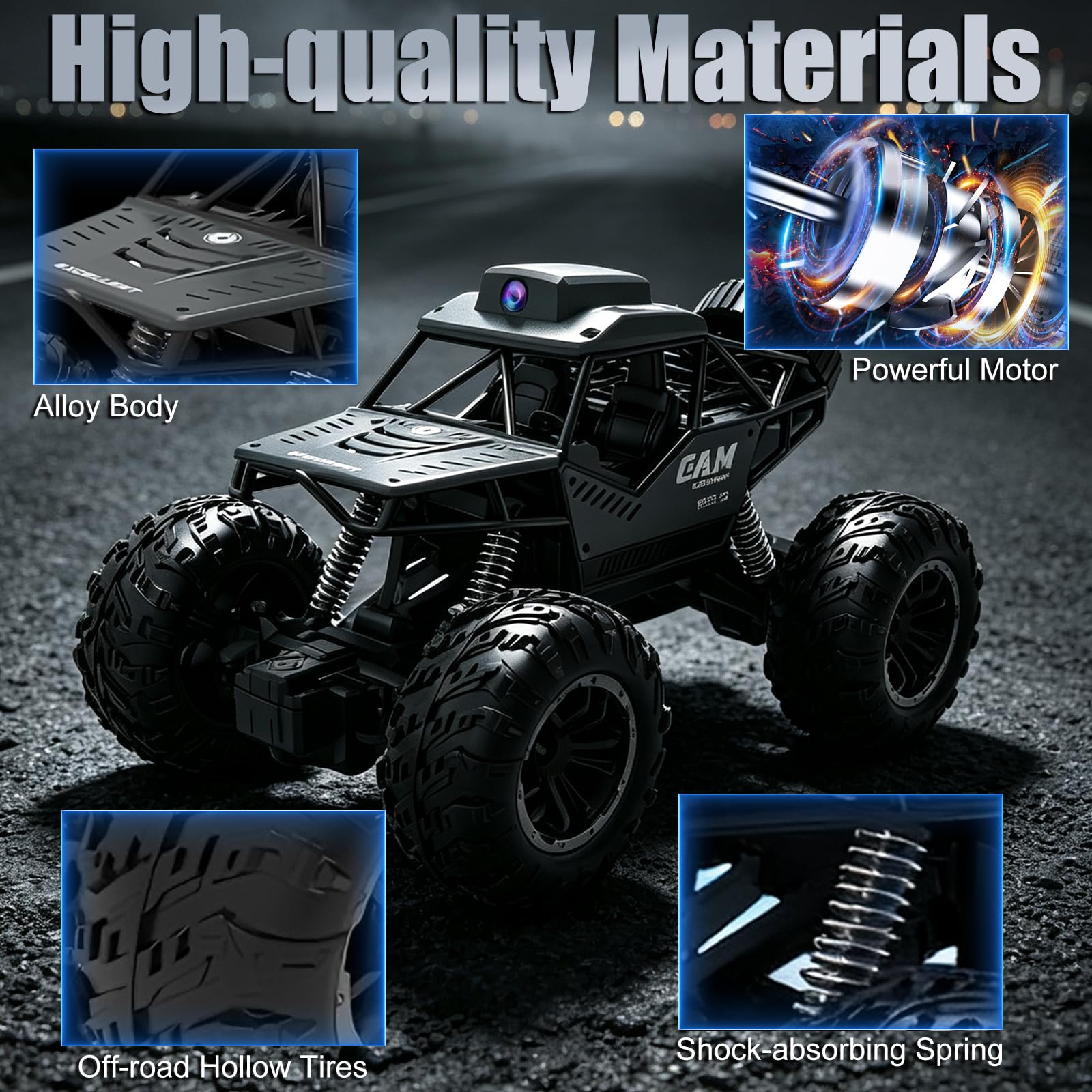 Teledirigido HD Cámara Coche, RC Cámara Car con Pantalla LCD y SD Card | 2,4 GHz Control Remoto Vehículo Foto WiFi Transmisión en Tiempo Real, Offroad Truck Regalo para 6+ Años Niños, 2 Baterías