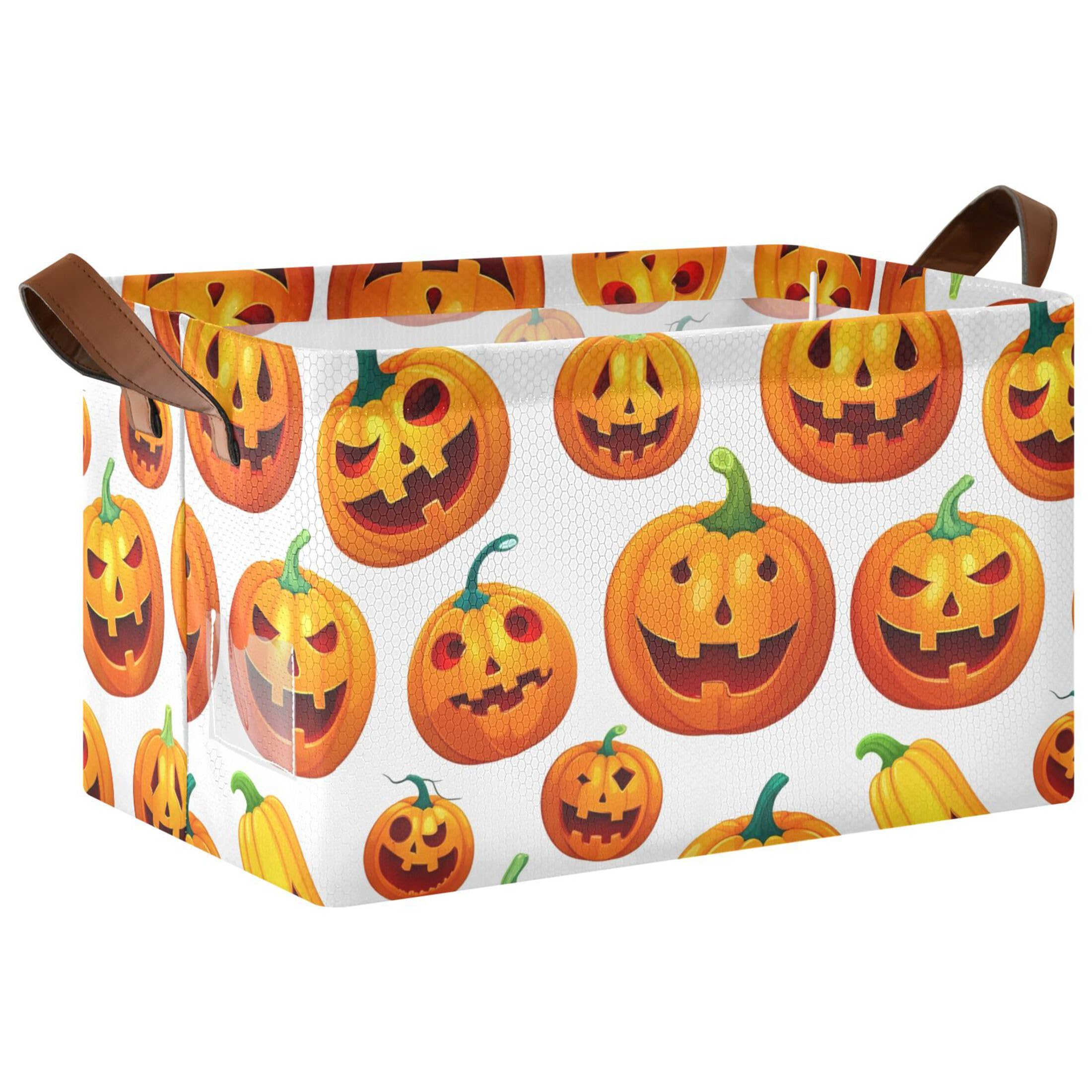 Kutsu Pumpkins Foldable Storage Basket Collapsible Bin With Handles For Shelves