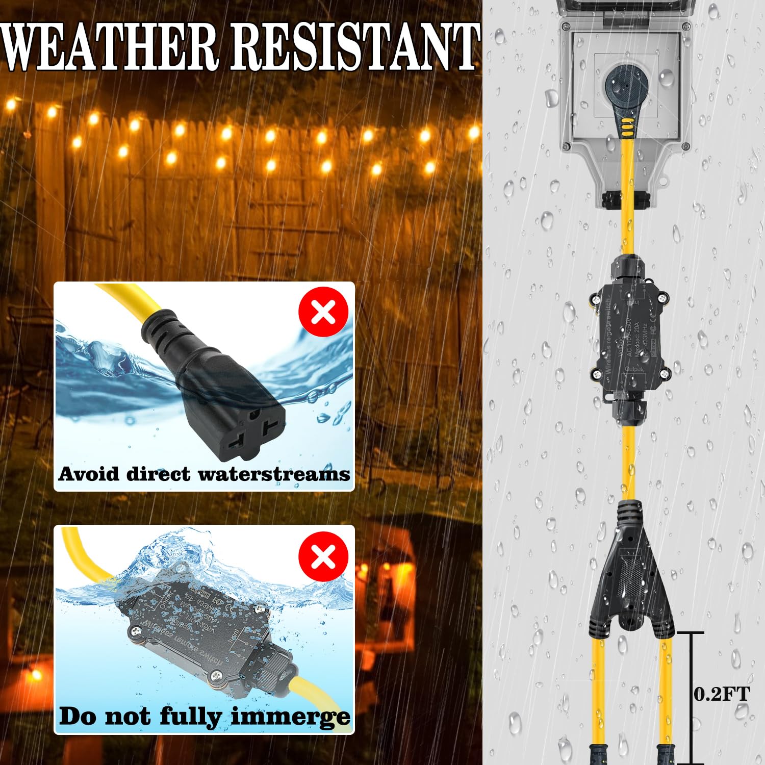 AC110V Outdoor Wireless Remote Control Power Switch AC110V 120V 250V 20A Heavy Duty Weatherproof Smart Outlet Plug with — view 2