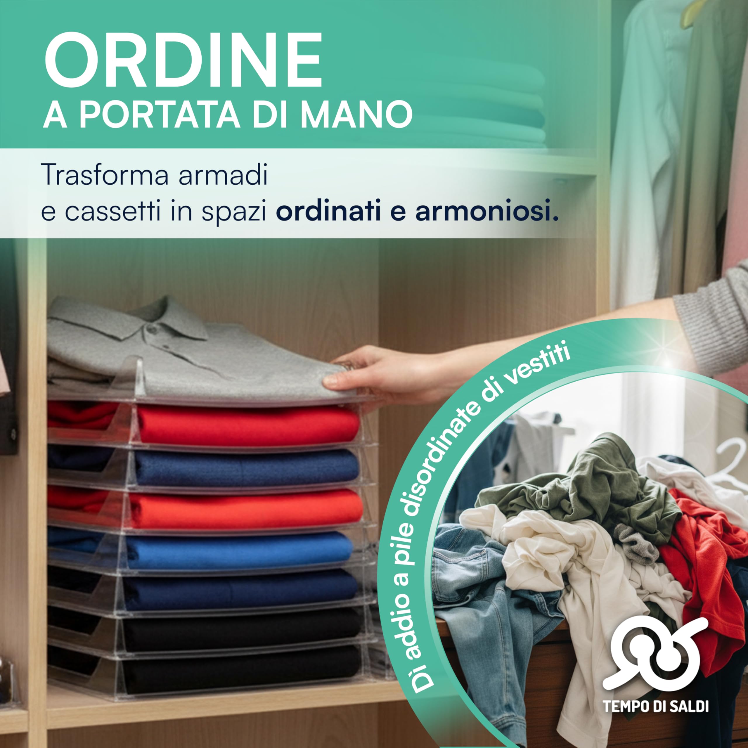 TEMPO DI SALDI Zajmujący mało miejsca system składania do szafy, szuflady, t-shirtów, koszulek, 10 sztuk