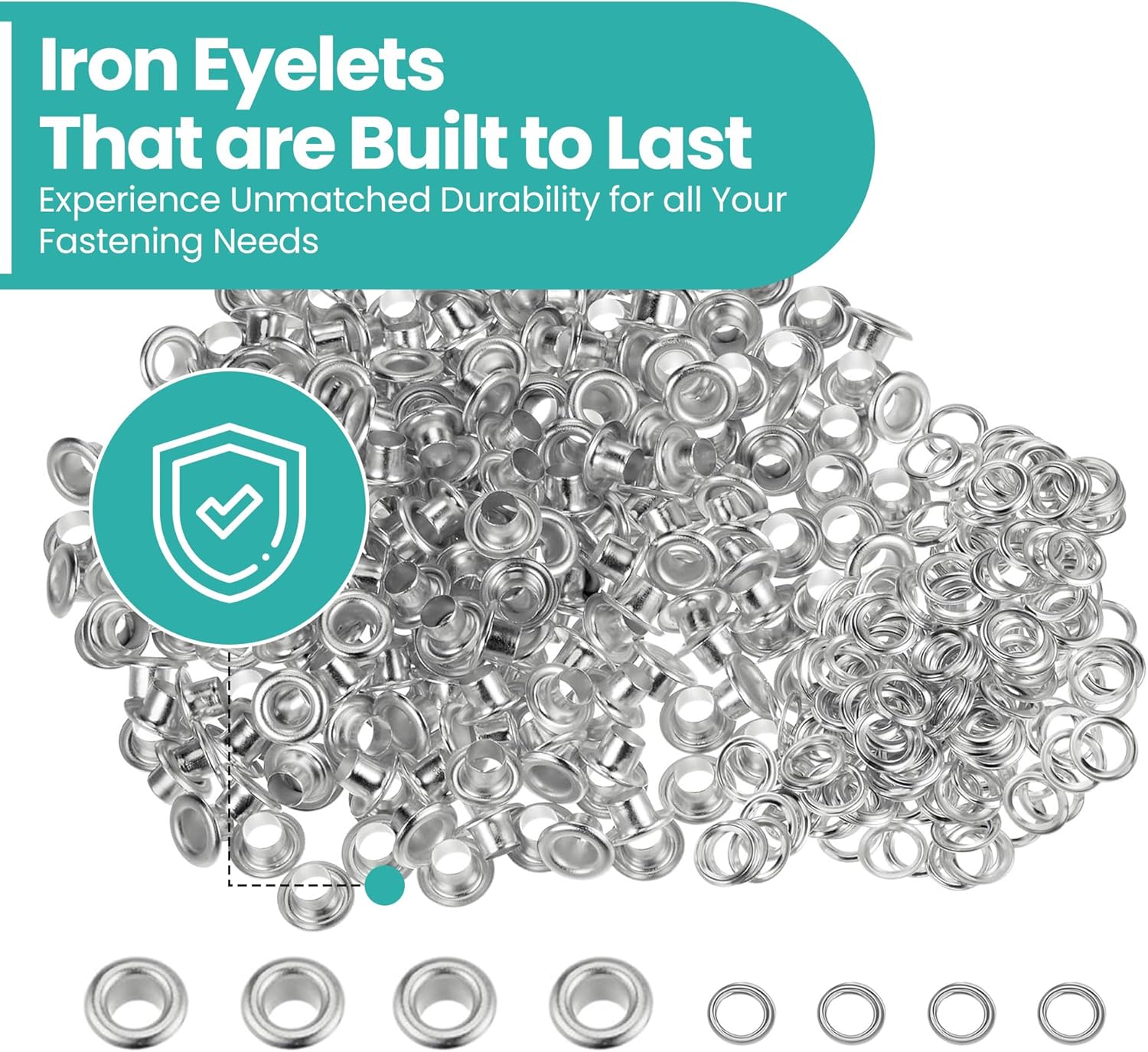 Trimming Shop Iron Eyelets Grommets with Aluminium Washers for Clothing Decoration, Leather Work, Scrapbooking, Art and Craft, DIY Projects (6.5mm, Silver, 1000pcs)