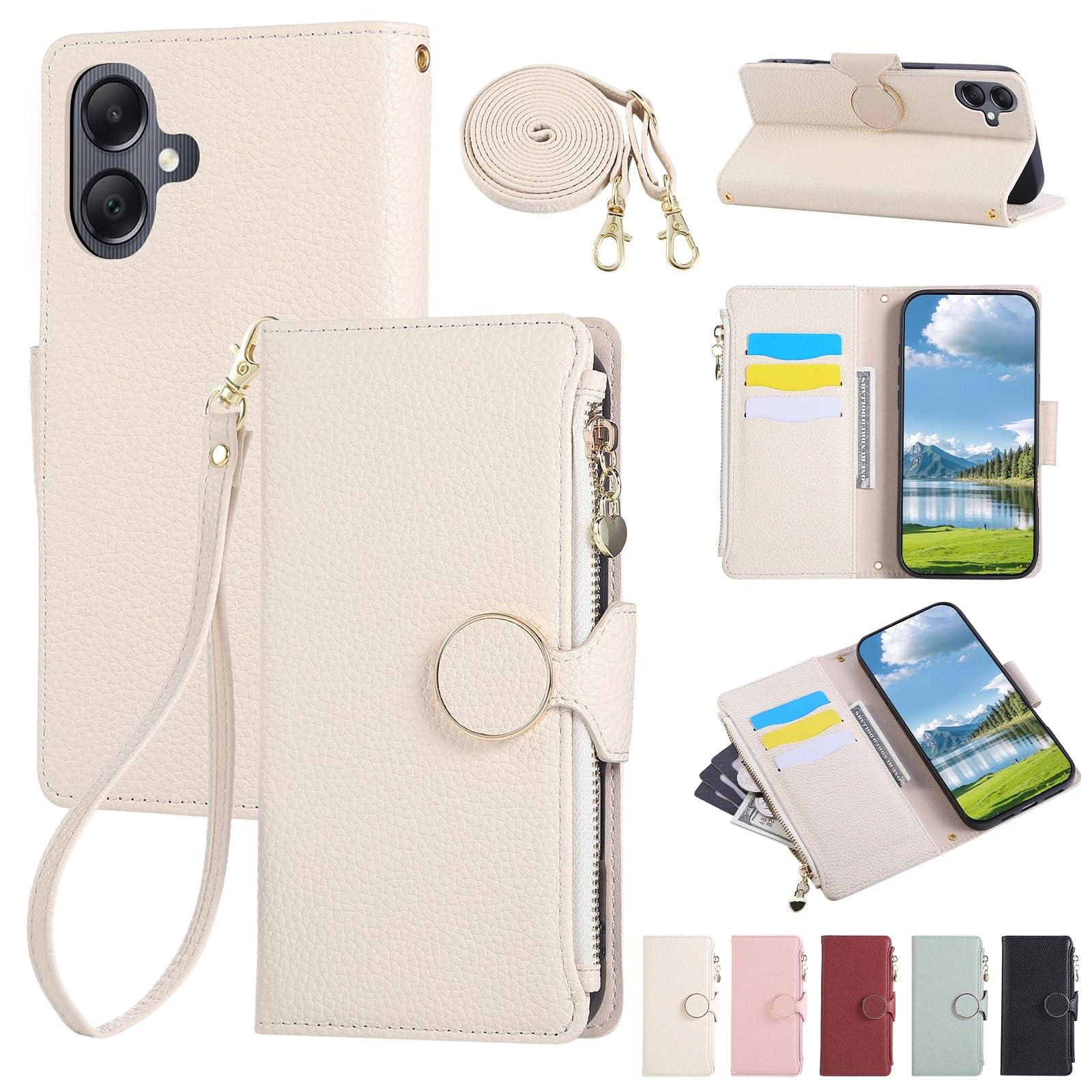 Etui na telefon z zamkiem błyskawicznym i paskiem na ramię do Samsunga A36 A56 A16 A26 A06, Galaxy A05 A35 A55 A24 A34 A54 A25 A15 A14 A33 A53 A52 (do Galaxy A35/czerwony)
