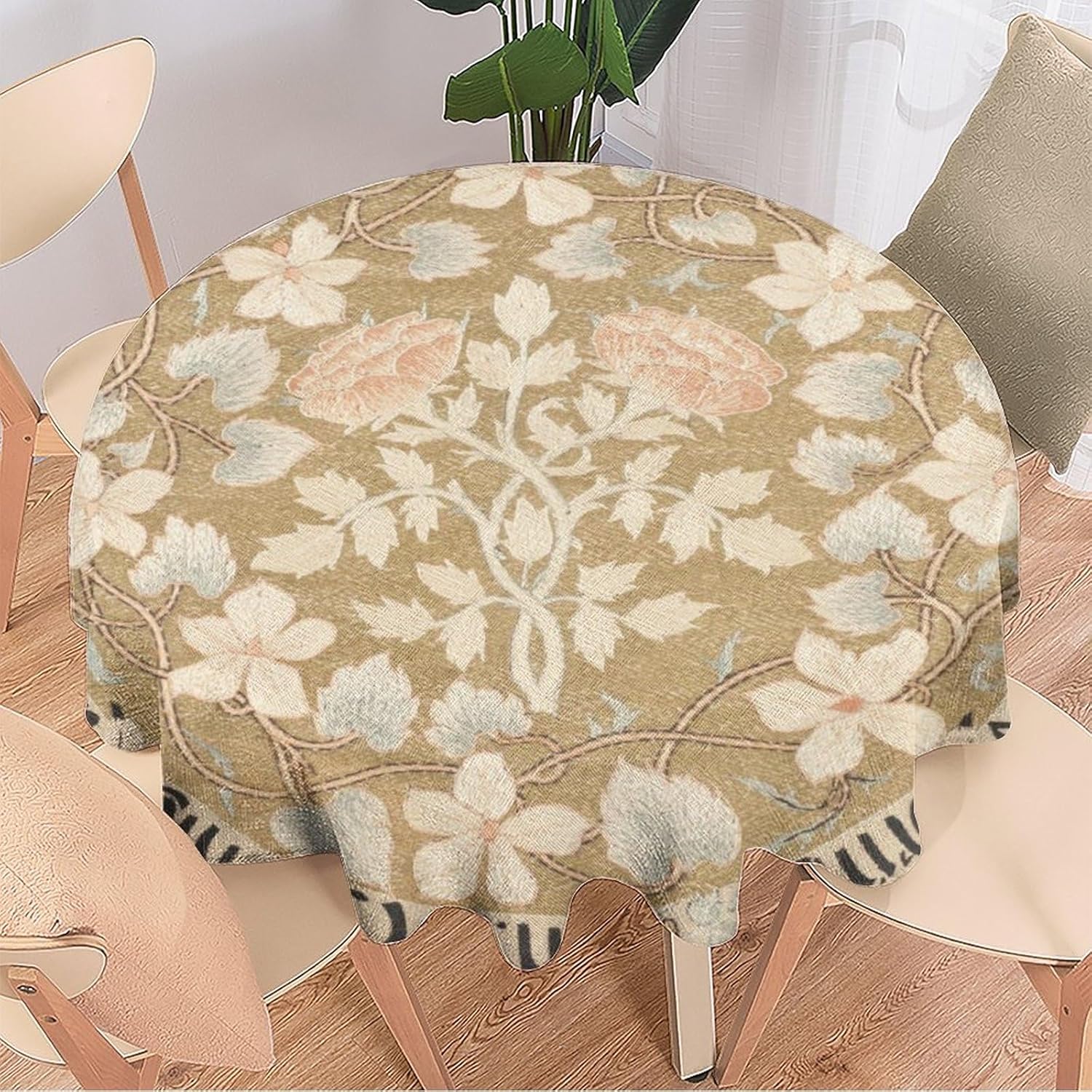 Bohemia William Morris Retro Round Tablecloth, Botanical Patterned William Morris Floral Tablecloth for Home Party Dining Room Kitchen Decor 54Inch(137cm)