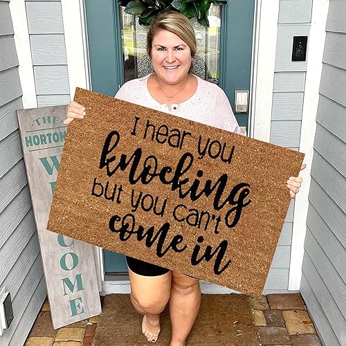 Miniatura 4 de Felpudo para exteriores con texto en inglés "I Hear You Knocking But You Can't Come In", divertido felpudo para interiores y exteriores, para puerta