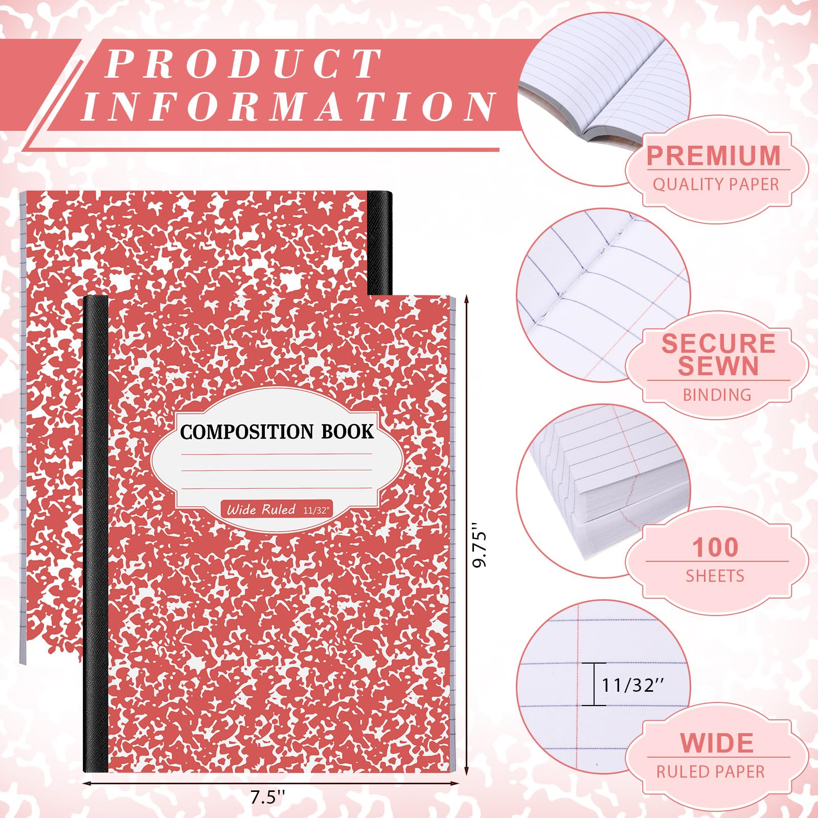 Colarr Paquete de 8 cuadernos de composición de 9.75 x 7.5 pulgadas de ancho con rayas de papel de mármol, varios colores divertidos, cuaderno de oficina y escuela, tapa dura, encuadernación cosida